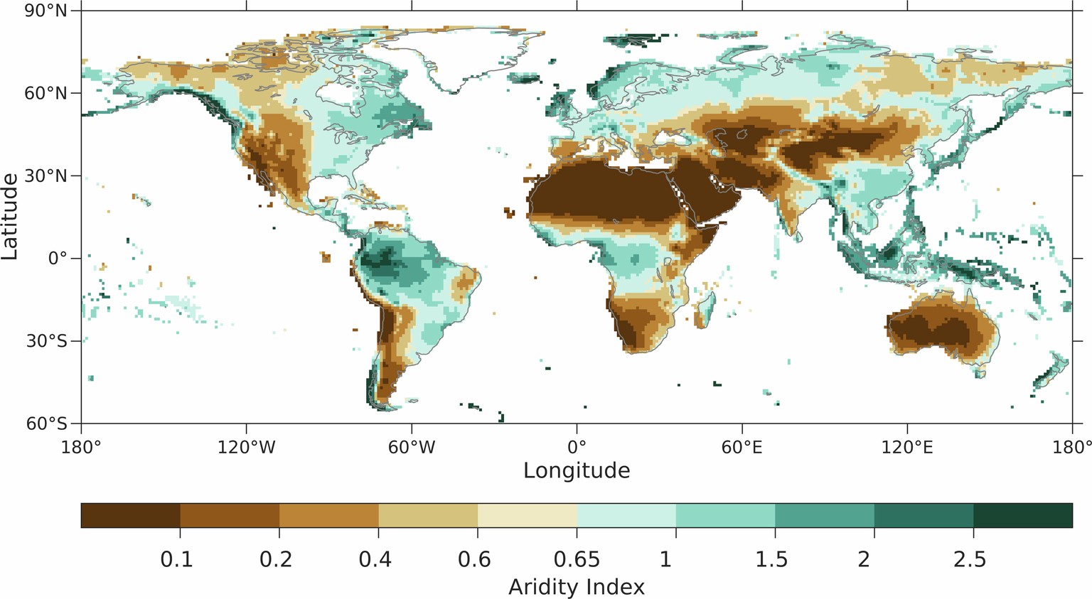 Extended Data Fig. 6: Global map of the aridity index (AI).