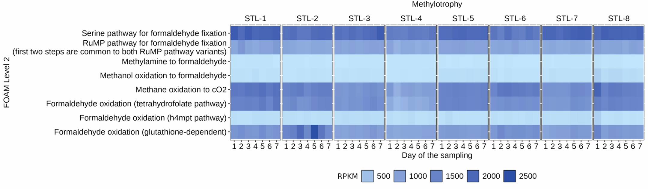 Extended Data Fig. 3: RPKMs of FOAM level 2 functions in methylotrophy.