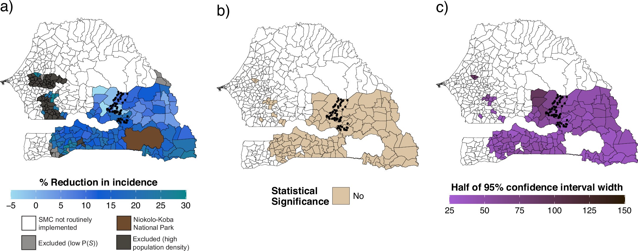 Extended Data Fig. 1: Spatial distribution of transported effects of mass drug administration in the post-intervention year (2022).