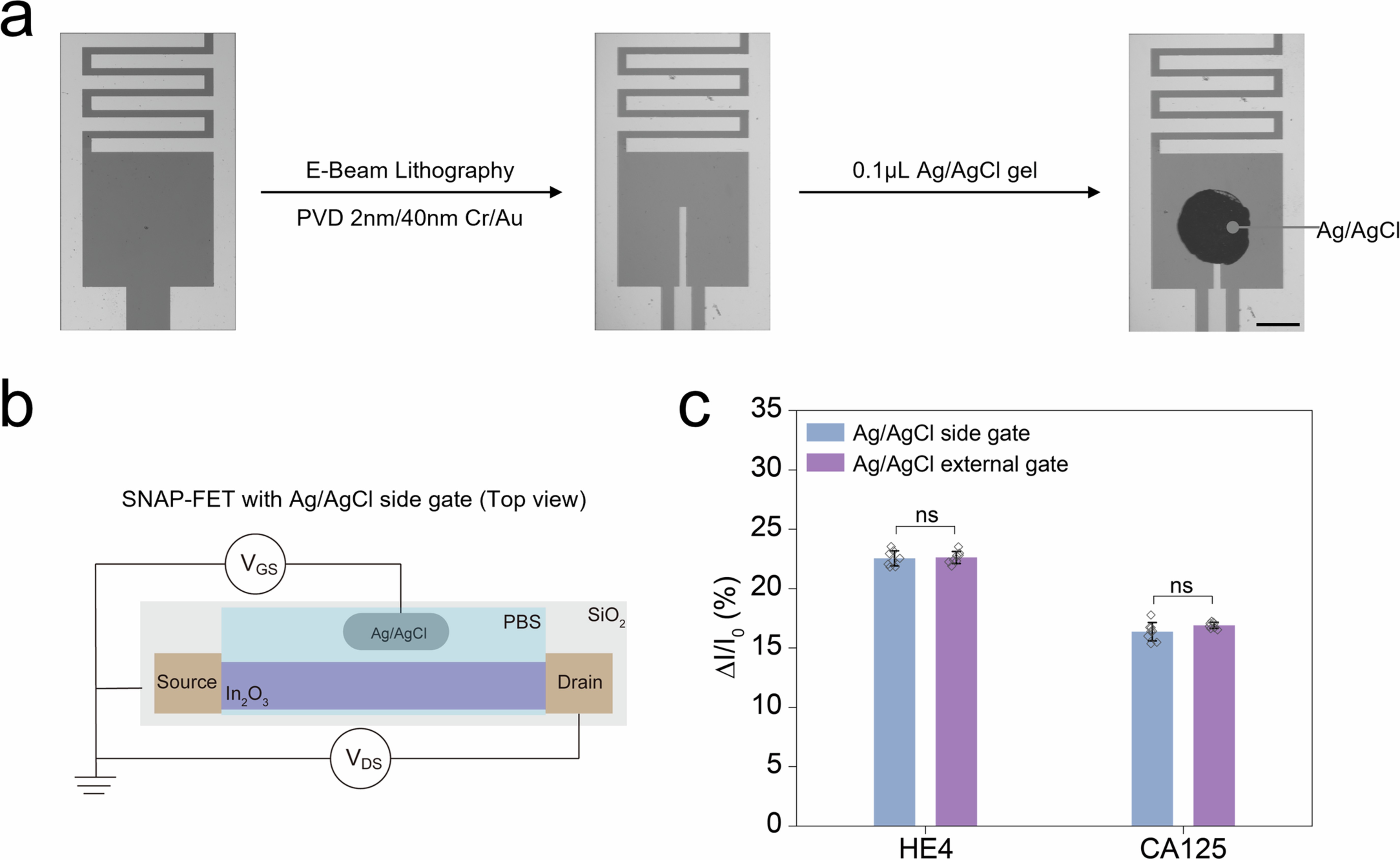 Extended Data Fig. 4: Preparation and performance verification of SNAP-FET with Ag/AgCl side gates.
