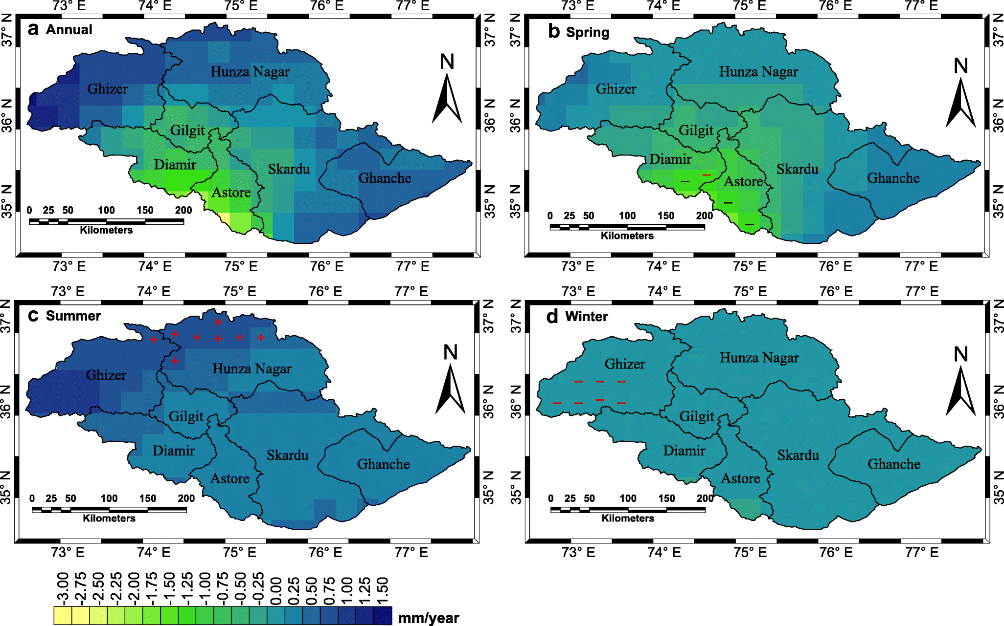 Figure 2 Spatial Distribution Of The Trends In Precipitation And Precipitation Extremes In The Sub Himalayan Region Of Pakistan Springerlink