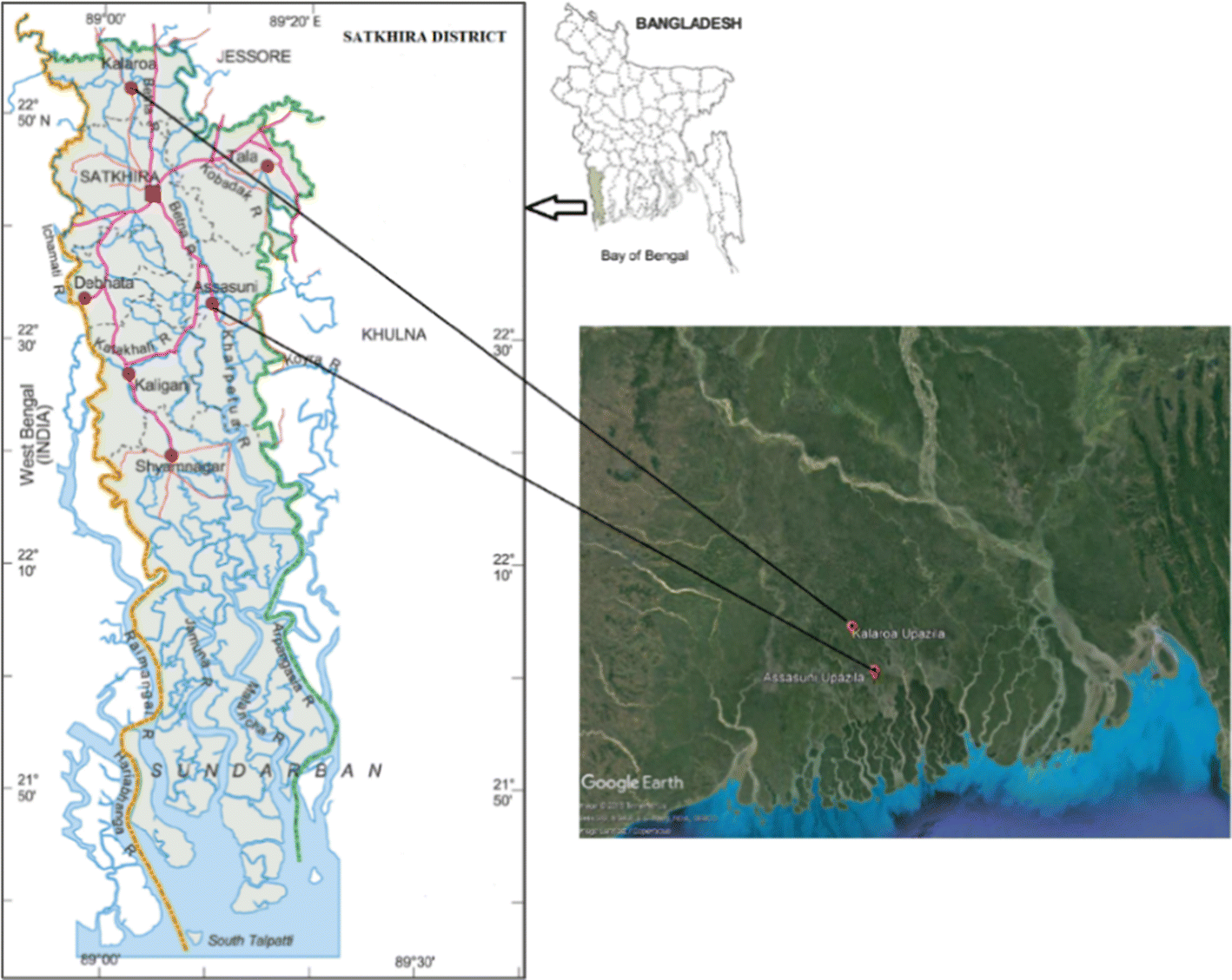 Map Of Satkhira District Figure 1 | Influence Of Climate-Induced Disasters And Climatic Variability  On Cropping Pattern And Crop Production In Bangladesh | Springerlink