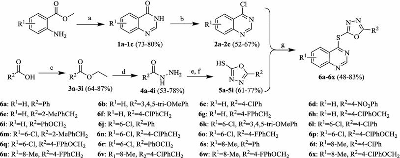 Scheme 1 Synthesis And Three Dimensional Quantitative Structure Activity Relationship Study Of Quinazoline Derivatives Containing A 1 3 4 Oxadiazole Moiety As Efficient Inhibitors Against Xanthomonas Axonopodis Pv Citri Springerlink