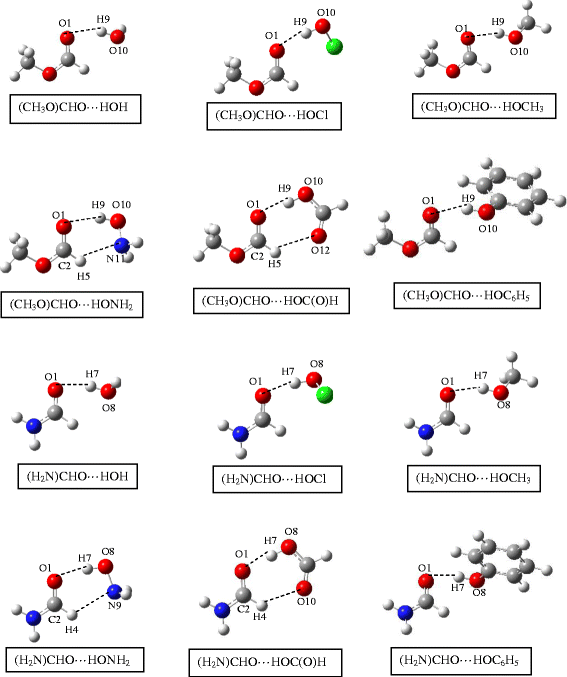 Figure 1 Theoretical Characterization Of Hydrogen Bonding Interactions Between Rcho R H Cn Cf 3 Och 3 Nh 2 And Hor R H Cl Ch 3 Nh 2 C O H C 6 H 5 Springerlink