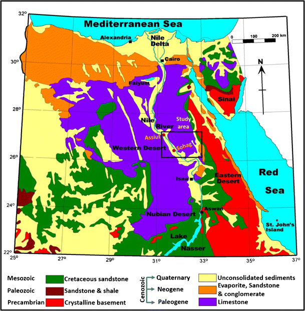 Geological Map Of Egypt Figure 1 | Coupling Of Field Investigations And Remote Sensing Data For  Karst Hazards In Egypt: Case Study Around The Sohag City | Springerlink