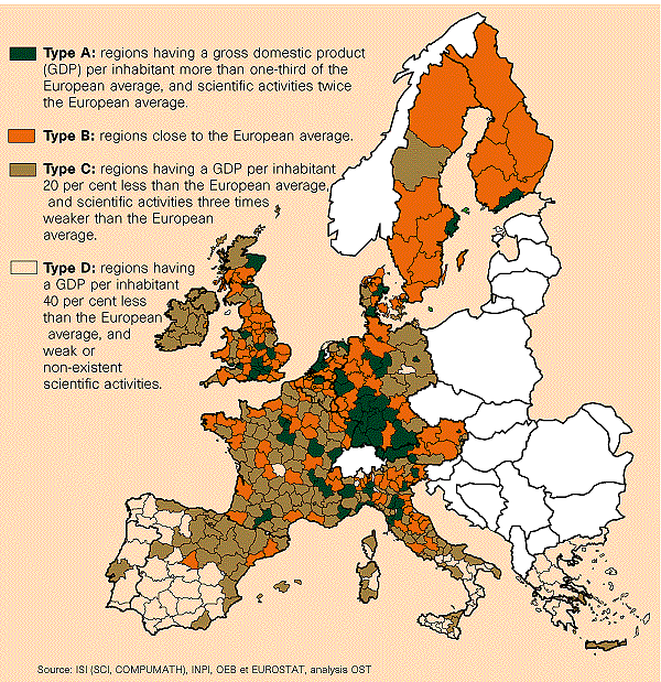 Map of research activities highlights disparity across European regions |  Nature