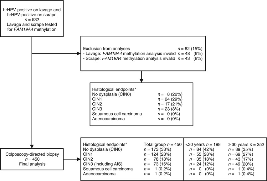 FAM19A4 methylation analysis in self-samples compared with cervical scrapes  for detecting cervical (pre)cancer in HPV-positive women | British Journal  of Cancer