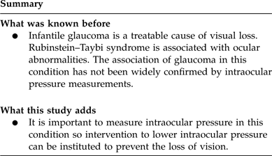 Congenital glaucoma as a presenting feature of Rubinstein-Taybi