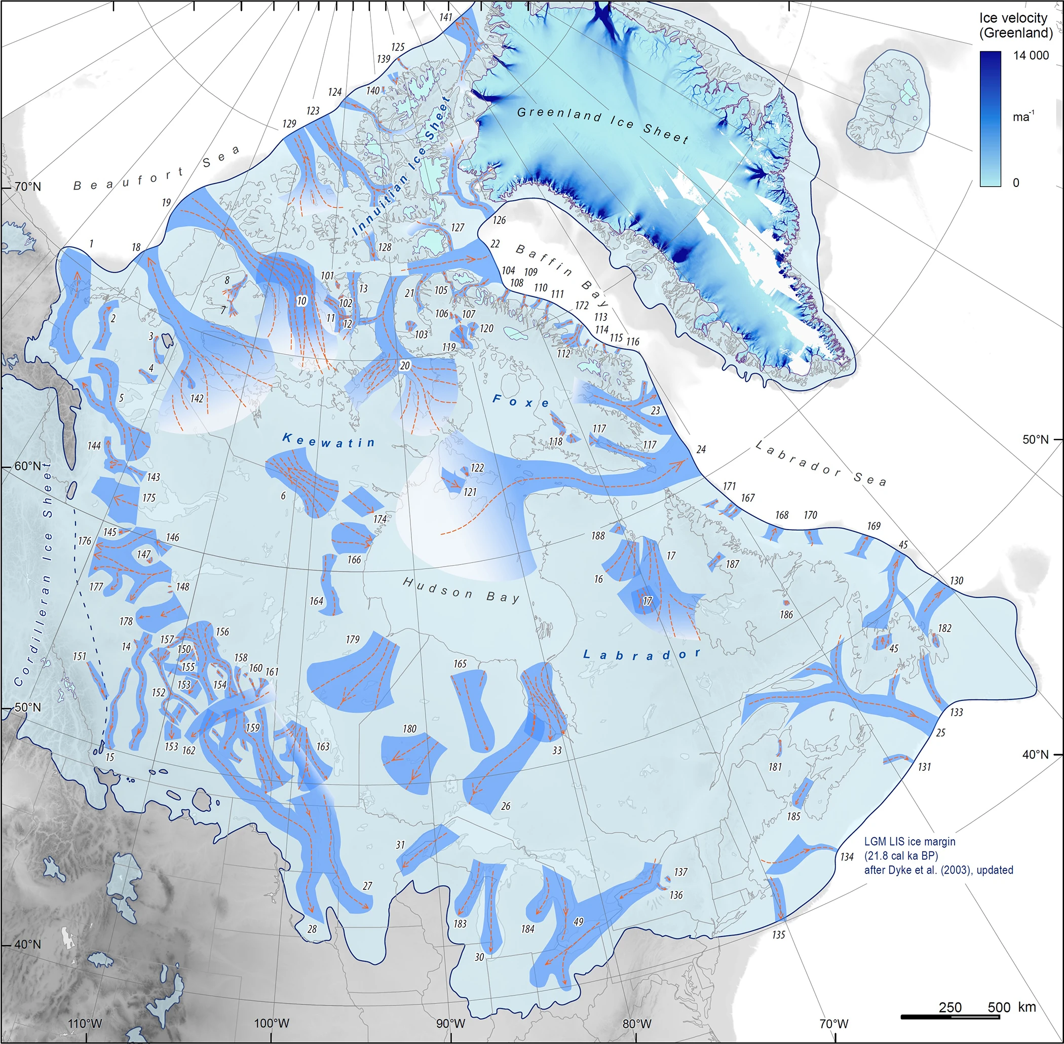 Map showing where ice streams were during the last deglaciation