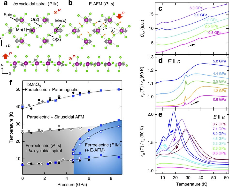Giant spin-driven ferroelectric polarization in TbMnO3 under high pressure  | Nature Communications