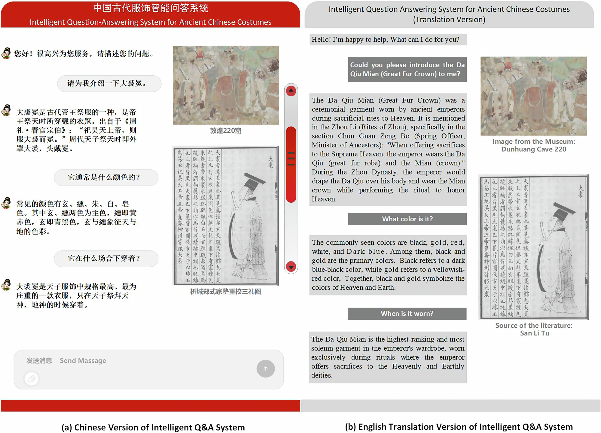 Fig. 9: Ancient Chinese costumes Q&A system interface.