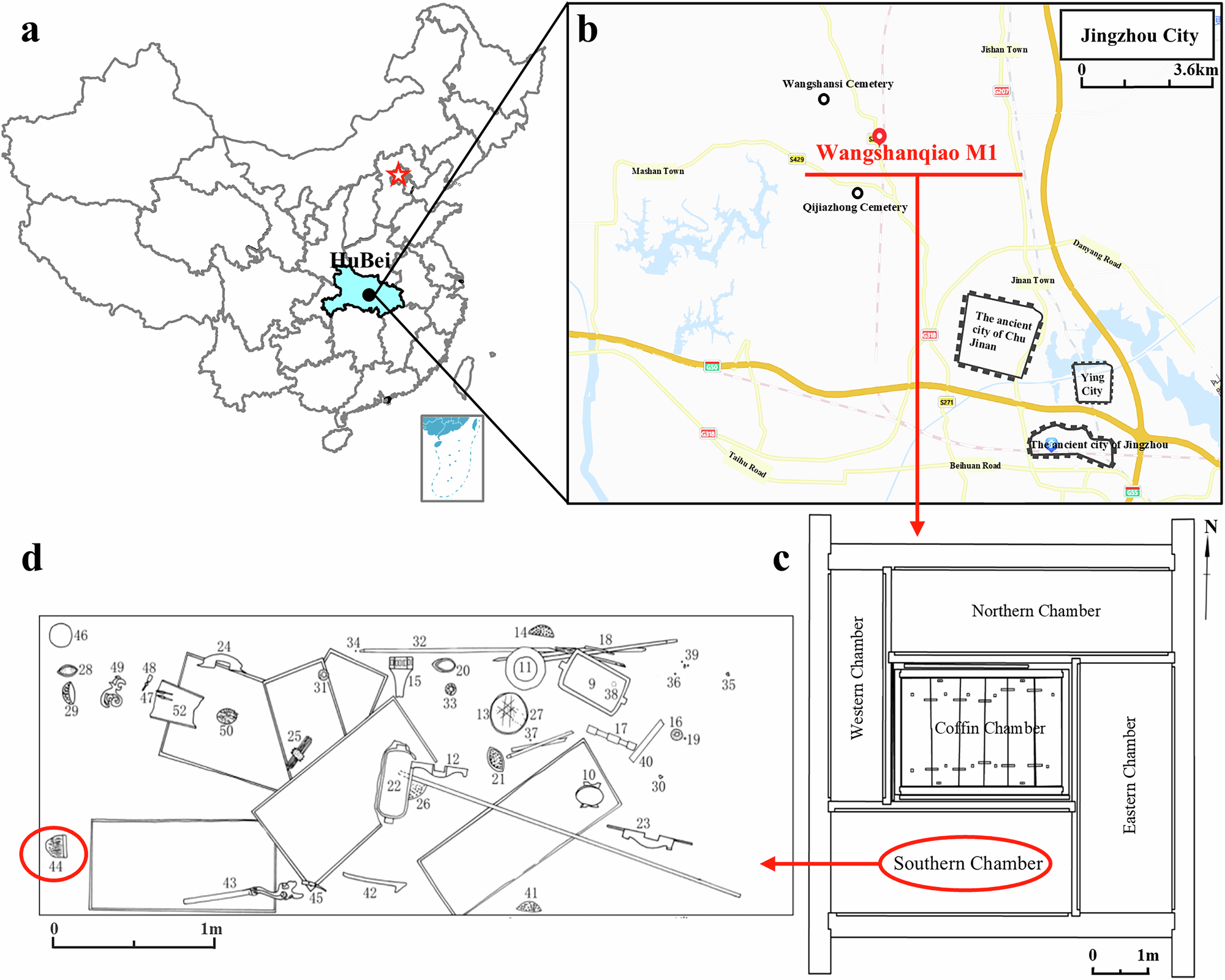 Fig. 1: Sample provenance and excavation location of Wangshanqiao M1.