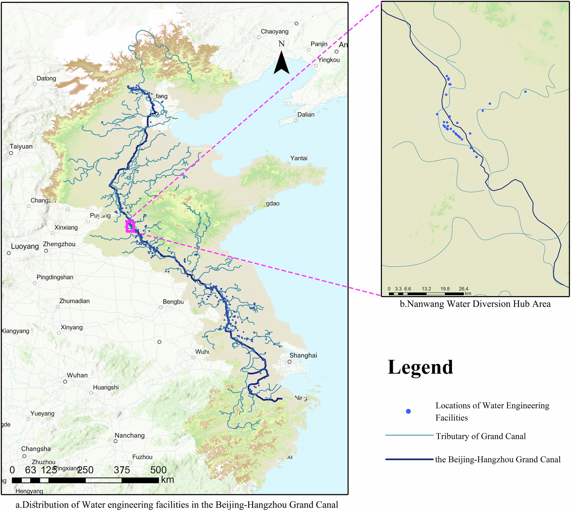 Fig. 4: Map of Ming-Qing Beijing-Hangzhou Grand Canal hydraulic structure locations.