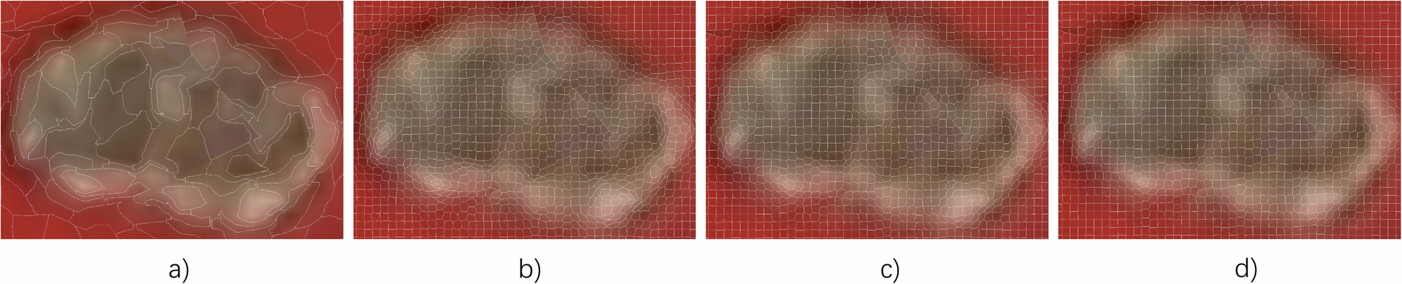Fig. 17: SLIC segmentation results under different compactness values m (k = 642).
