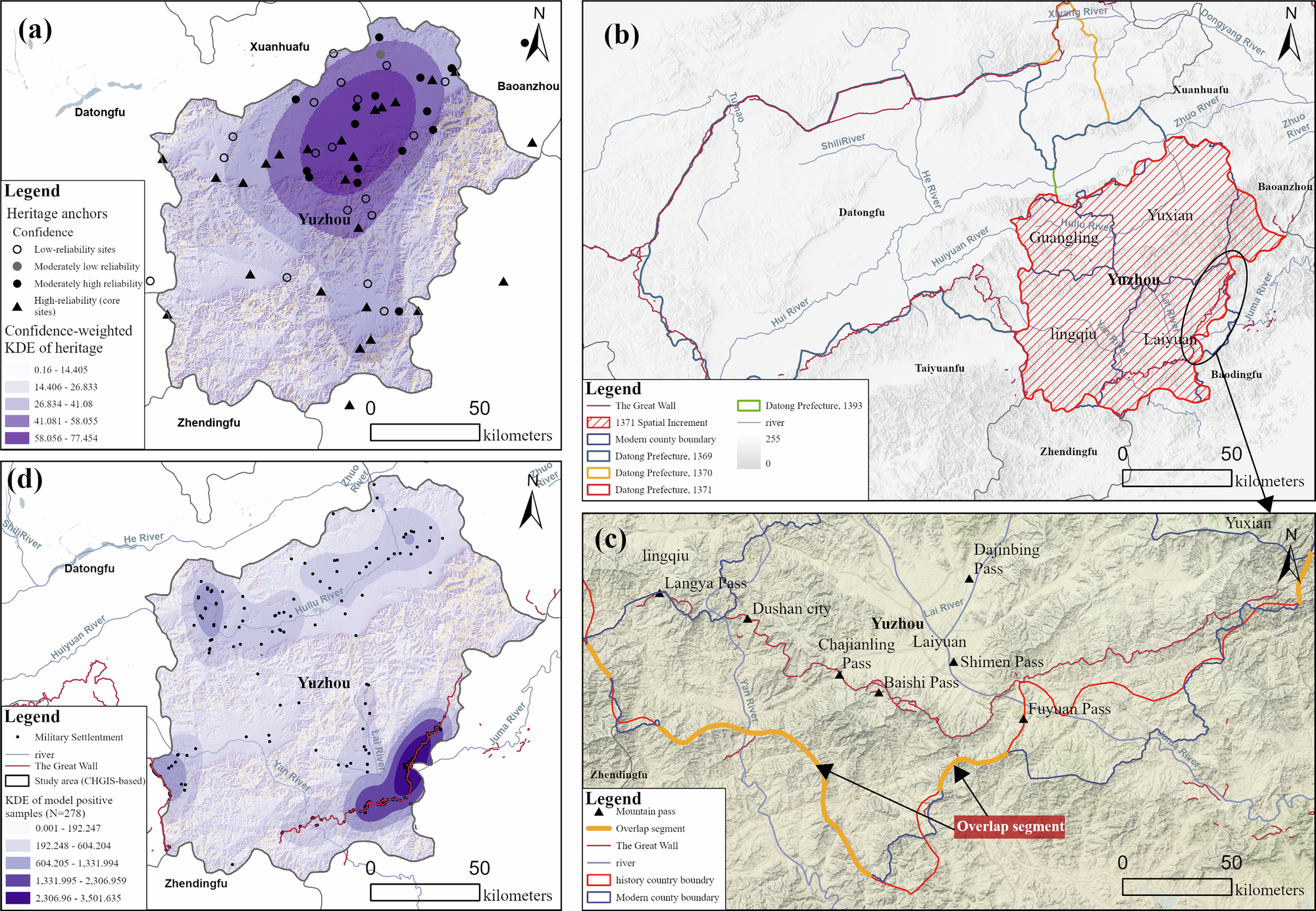 Fig. 3: Rationality verification of heritage anchors and the study-area mask.