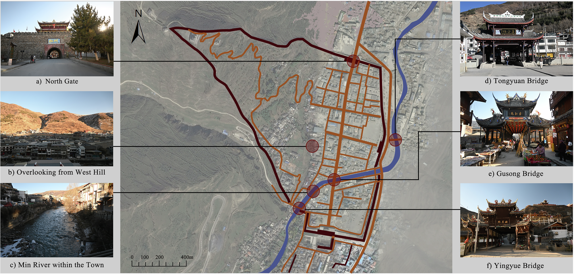 Fig. 4: Analysis of urban-water interactions in Songpan (Contemporary).