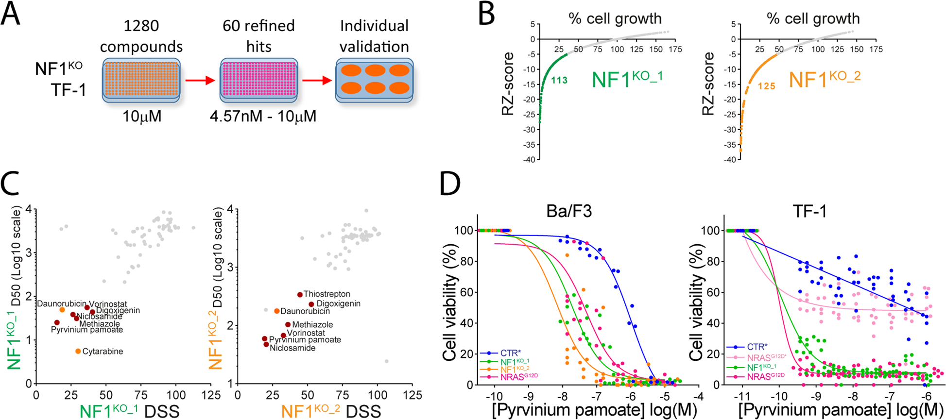 Fig. 4: Identification of pyrvinium pamoate as anti-leukemic compound active in RAS+ AML.
