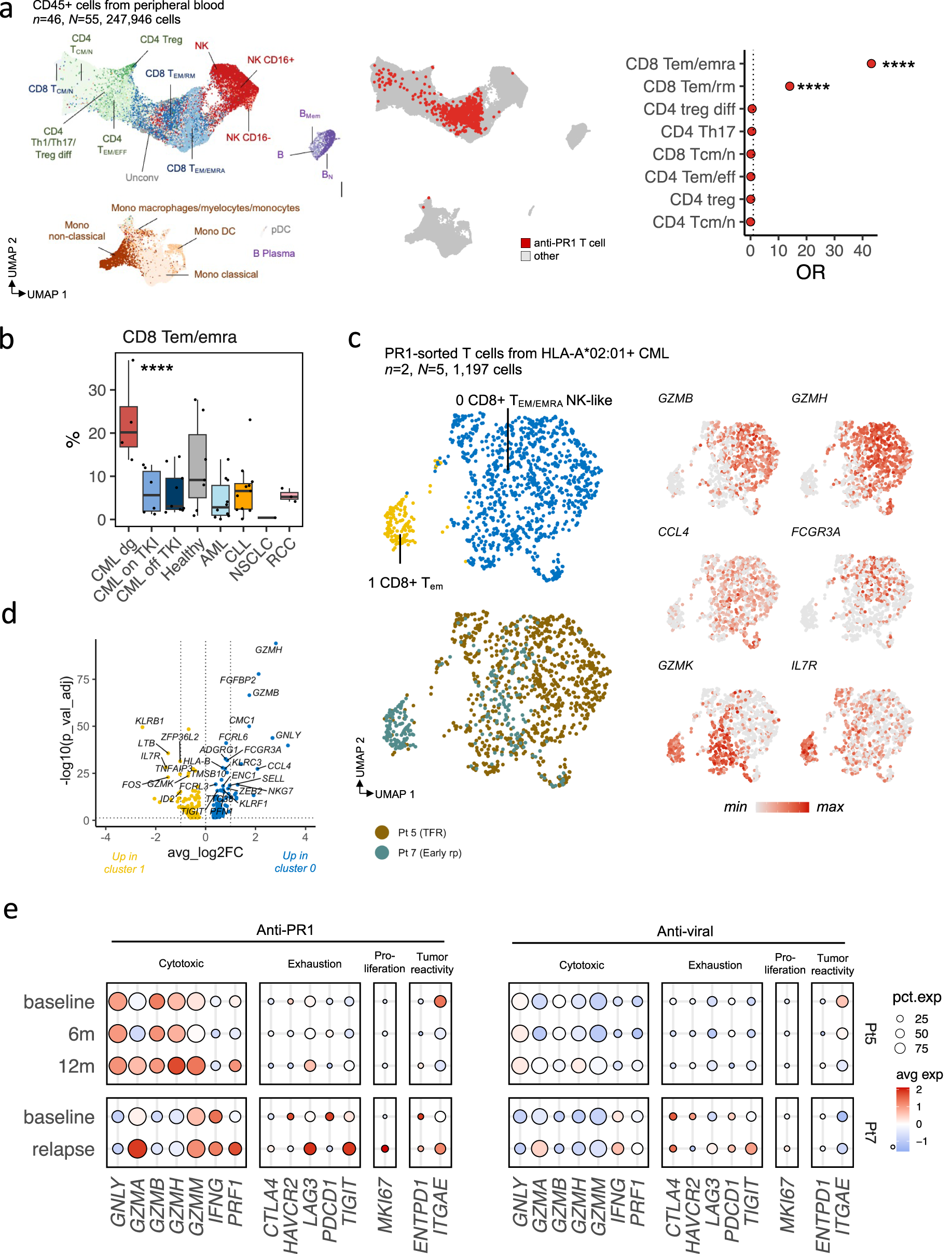 Fig. 6: Phenotype of antigen-specific T cells show upregulated cytotoxicity and lesser exhaustion in anti-PR1 T cells in TFR in comparison to early relapse.