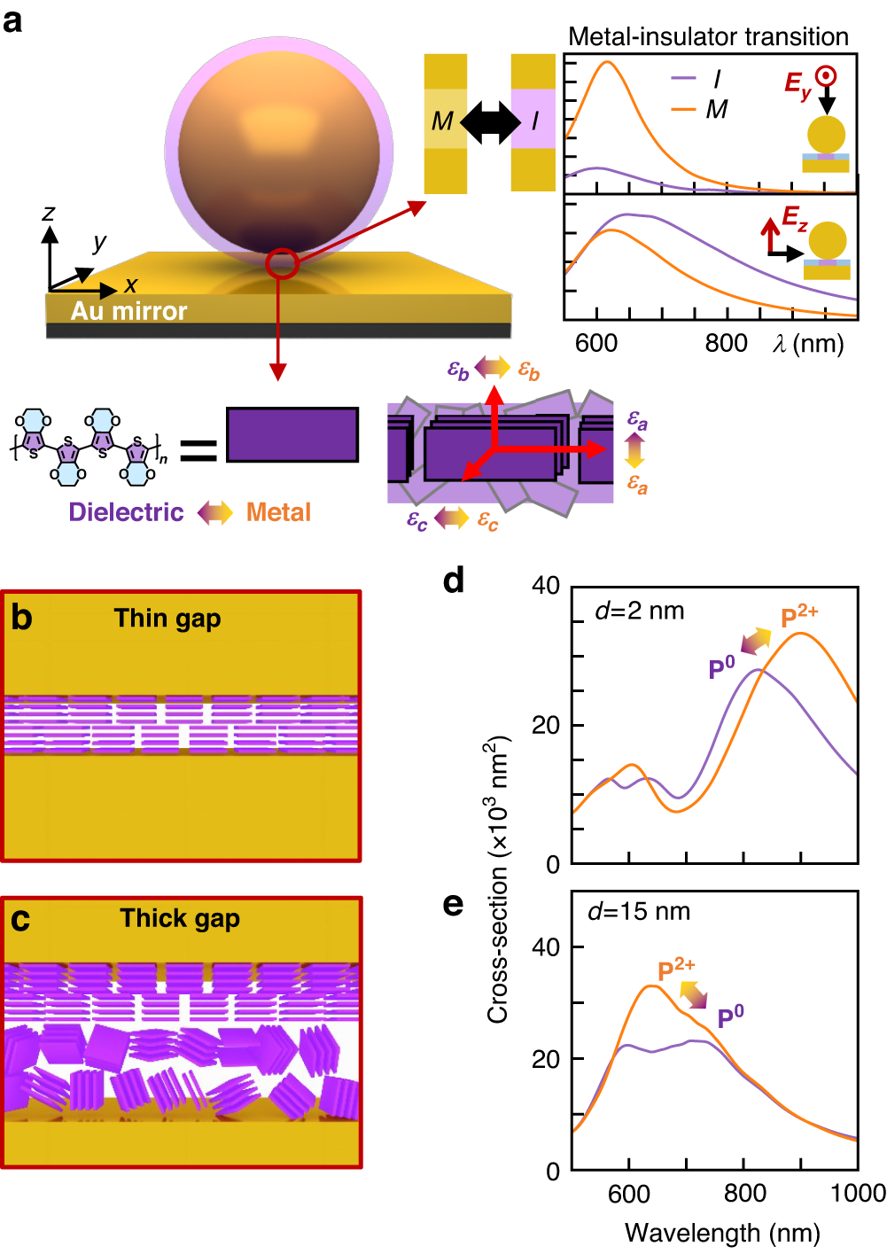 Fig. 3: Metal-insulator transition induced optical anisotropy of PEDOT and FDTD simulations.