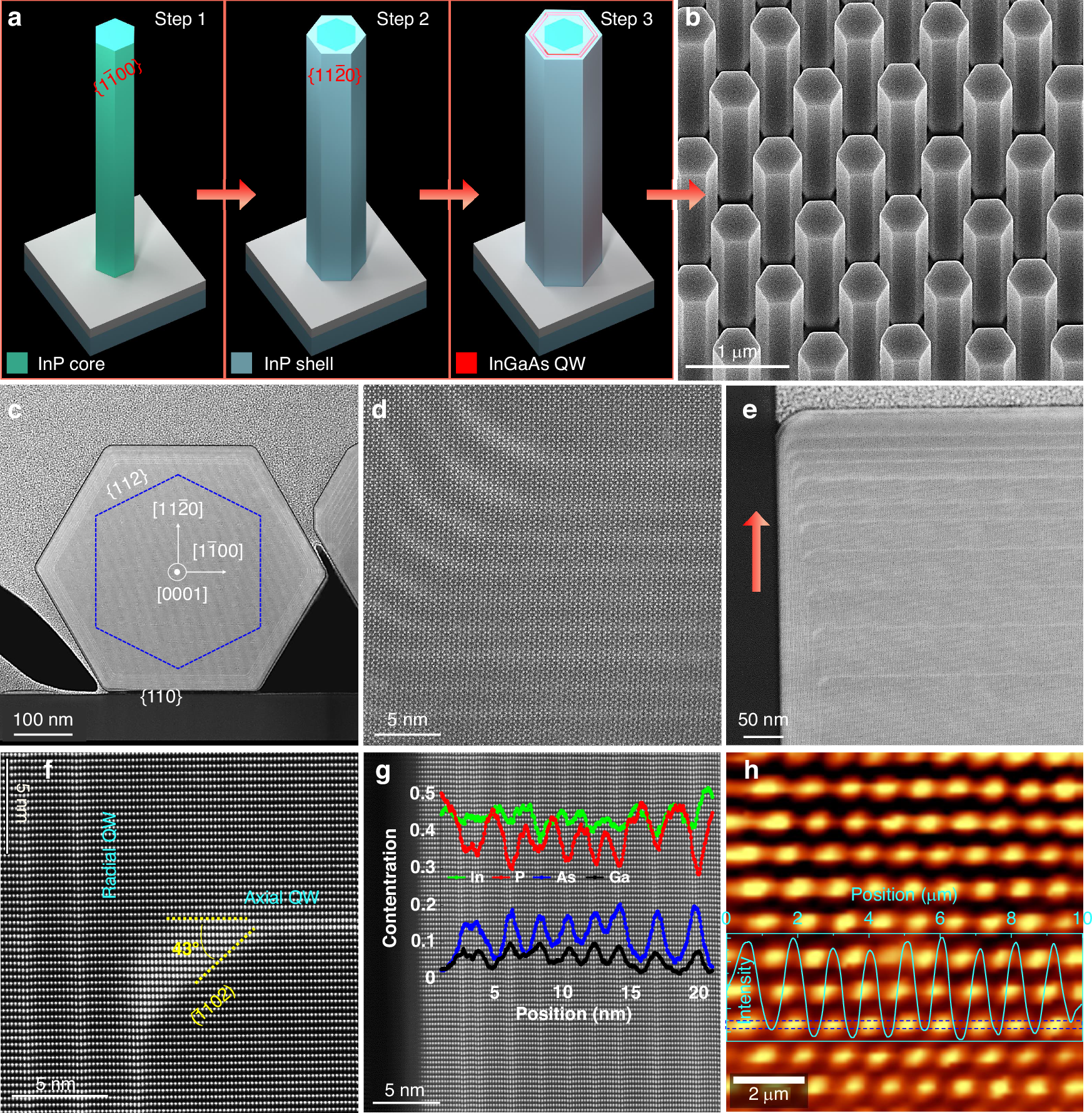 Fig. 1: Structural and optical characterization of the MQW NW array.