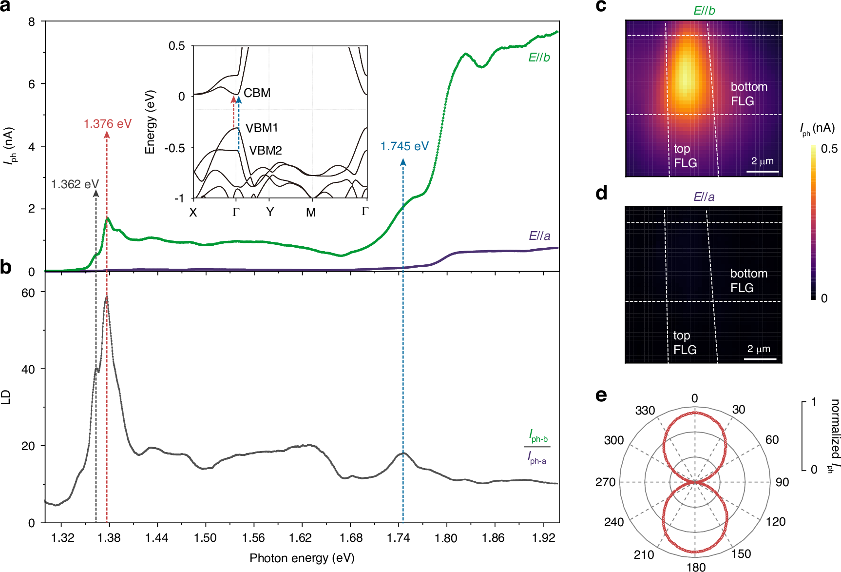 Fig. 2: Photon energy- and polarization-dependent photocurrent.