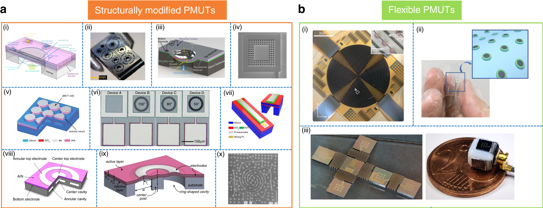 Fig. 5: Special PMUTs which can be classified as follows.