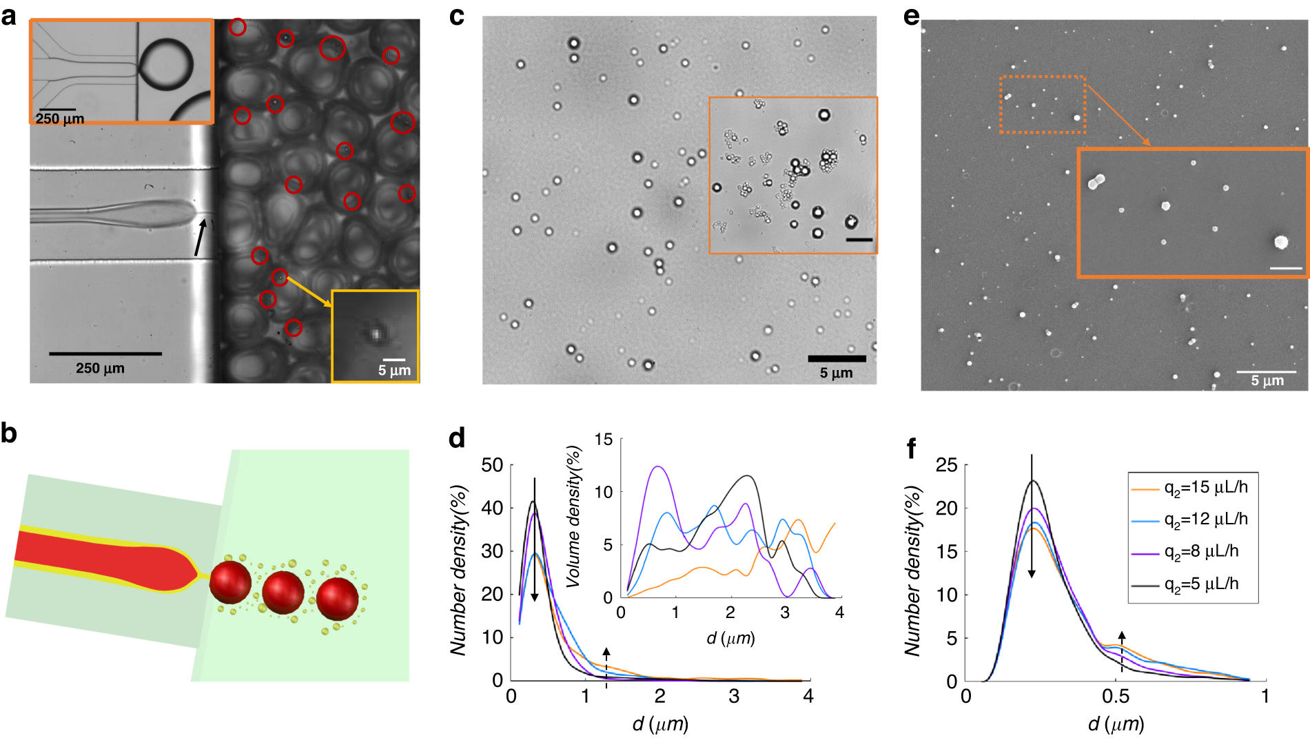Fig. 5: Formation of ETPTA droplets at the micron and submicron scales by gas-assisted step-emulsification.