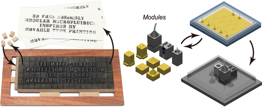 3D free-assembly modular microfluidics inspired by movable type printing