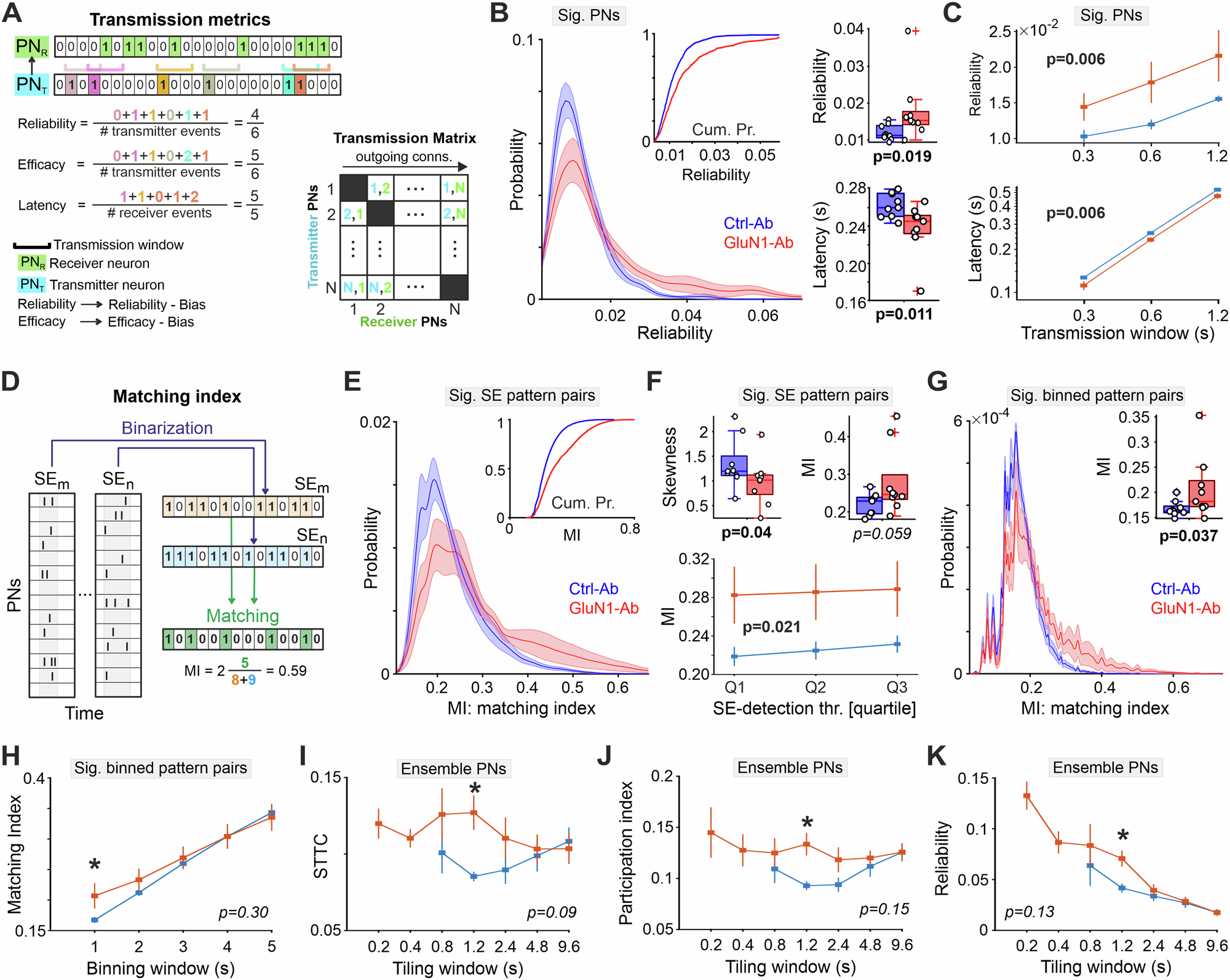 Fig. 4: GluN1-Ab leads to higher transmission fidelity and restructures CA1 spatiotemporal activity patterns around aberrant ensembles.
