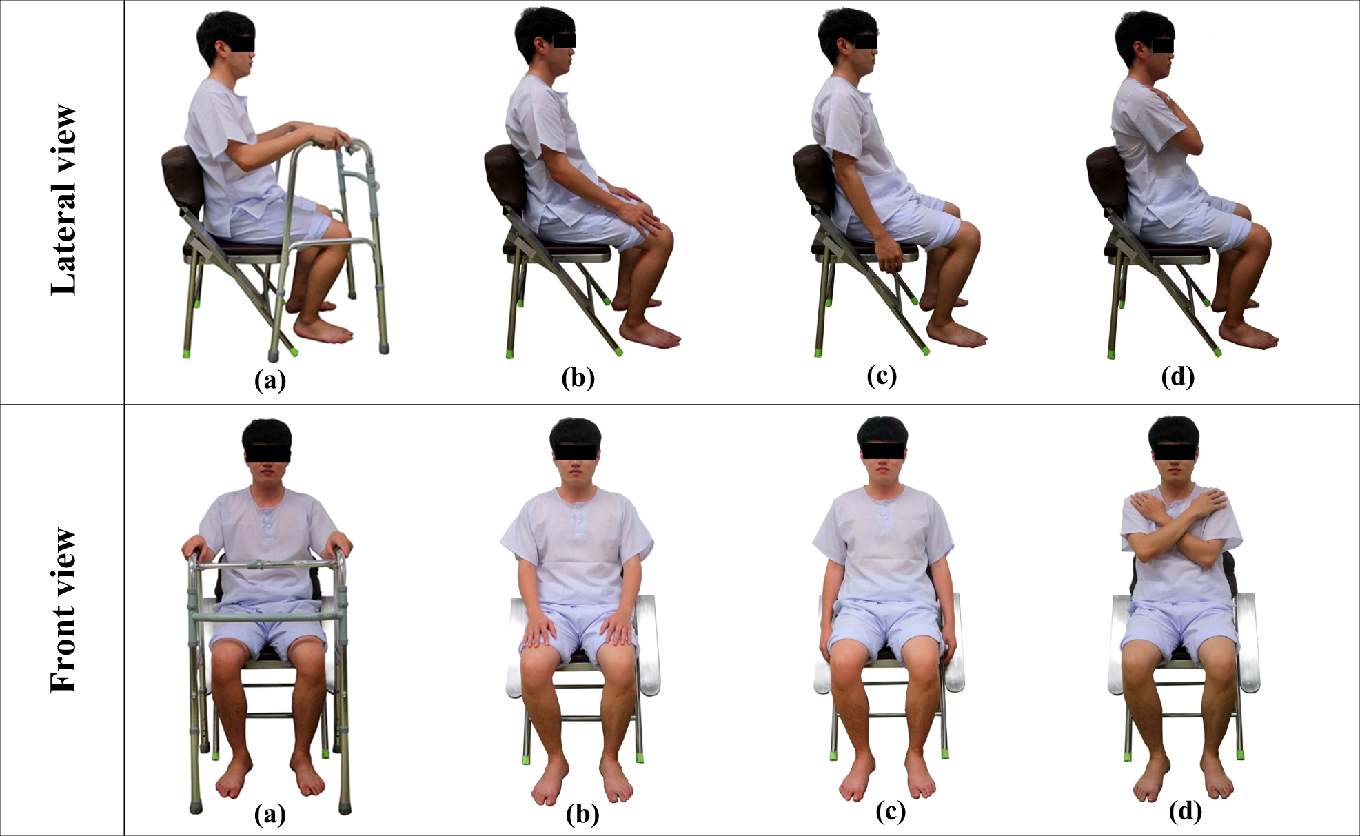 Position of the patient standing on the left leg. The right leg is