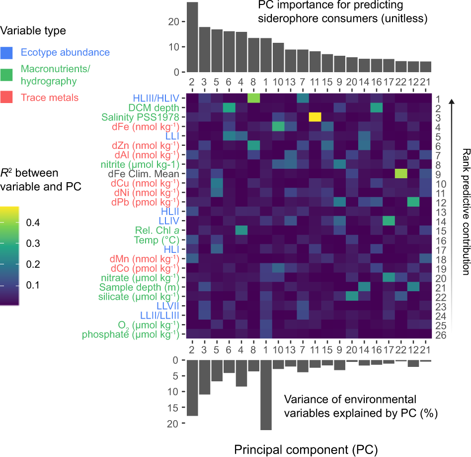 Fig. 4: Oceanographic features associated with Prochlorococcus siderophore consumers.