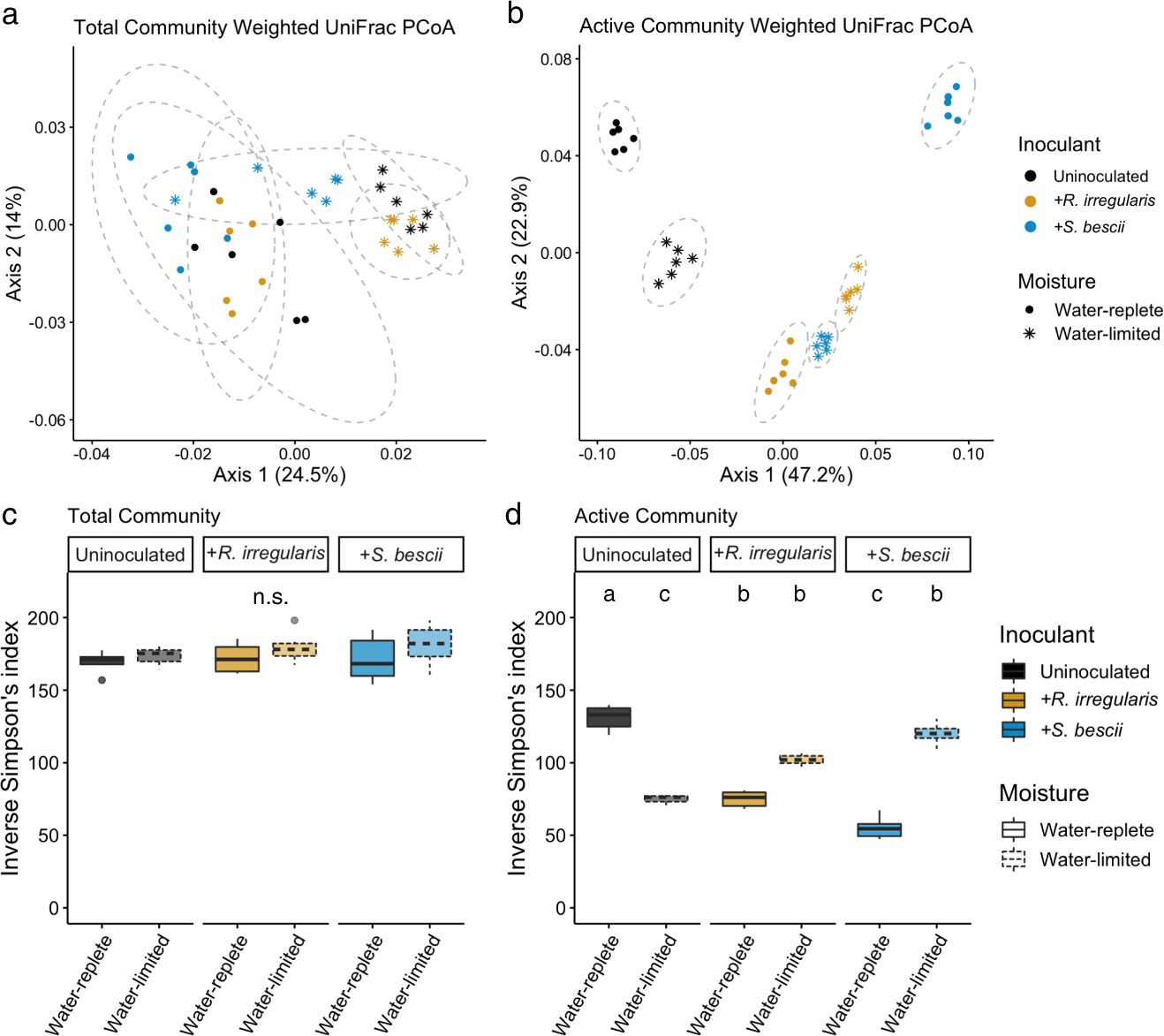 Fig. 2: Structure and alpha diversity of total and actively growing bacterial communities based on traditional and H218O qSIP-filtered 16S rRNA gene profiling.