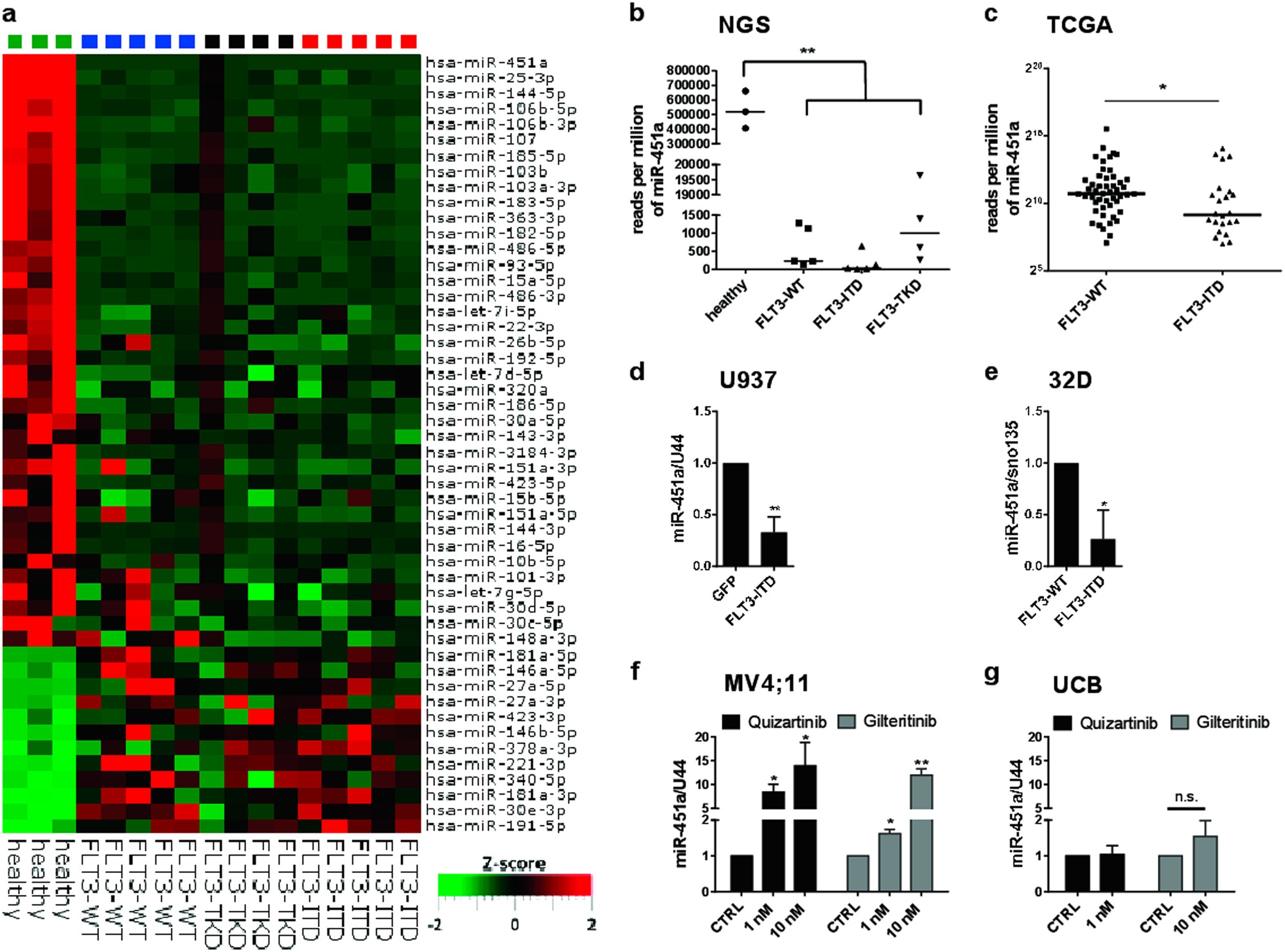 Fig. 1: FLT3-ITD downregulates miR-451a.