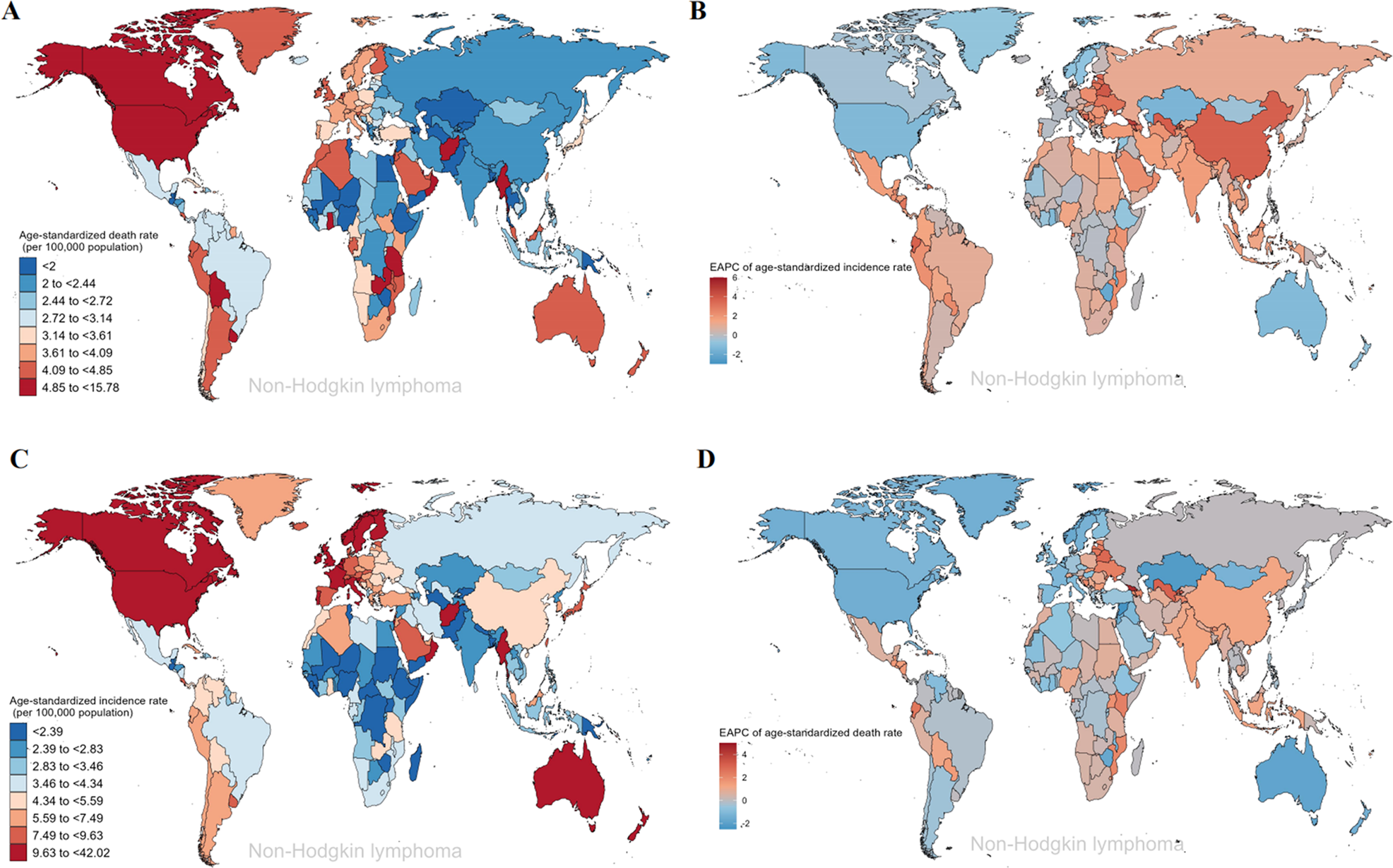 Fig. 8: The global trends of Non-Hodgkin lymphoma by countries and territories.