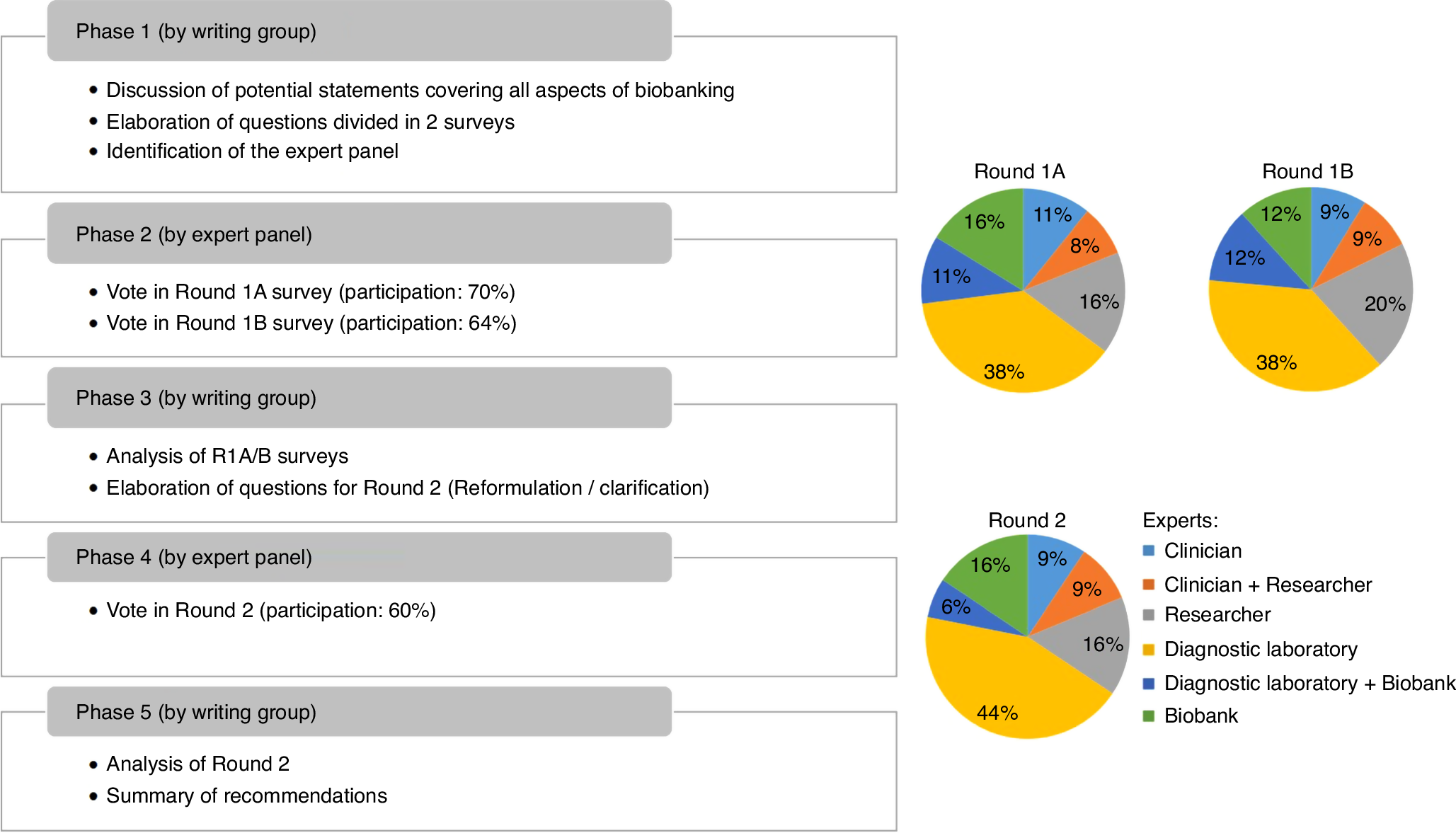 Fig. 1: Flow chart of the Delphi process and characteristics of voting expert panel for the 2 Delphi rounds.