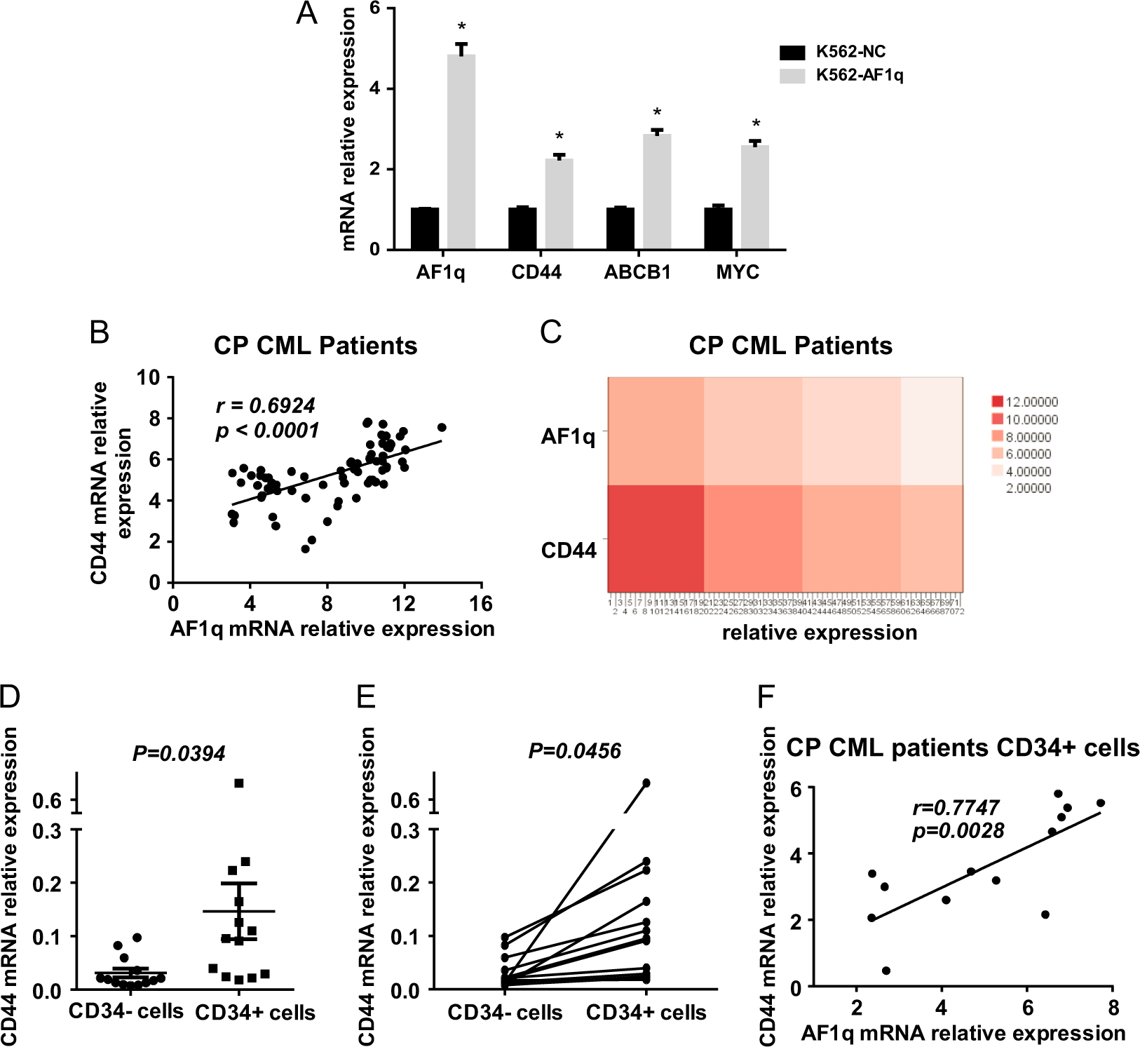 Fig. 4: Correlation between AF1q and CD44 expression in CML cells.