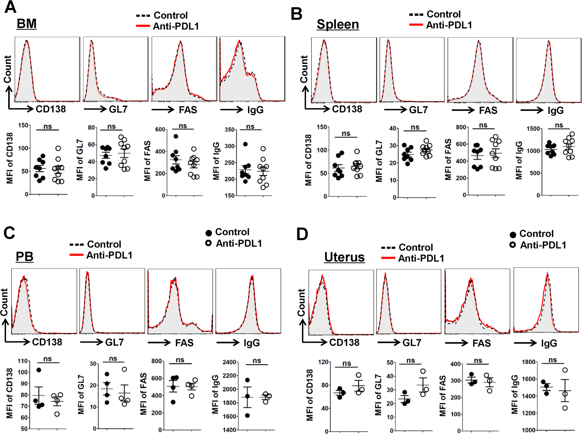 Fig. 6: PDL1 blockage does not affect the expression of GC-resident B cell markers.