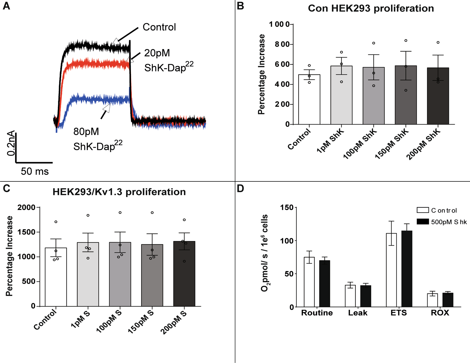 Fig. 2: Plasma membrane Kv1.3 channels do not regulate proliferation or respiration.