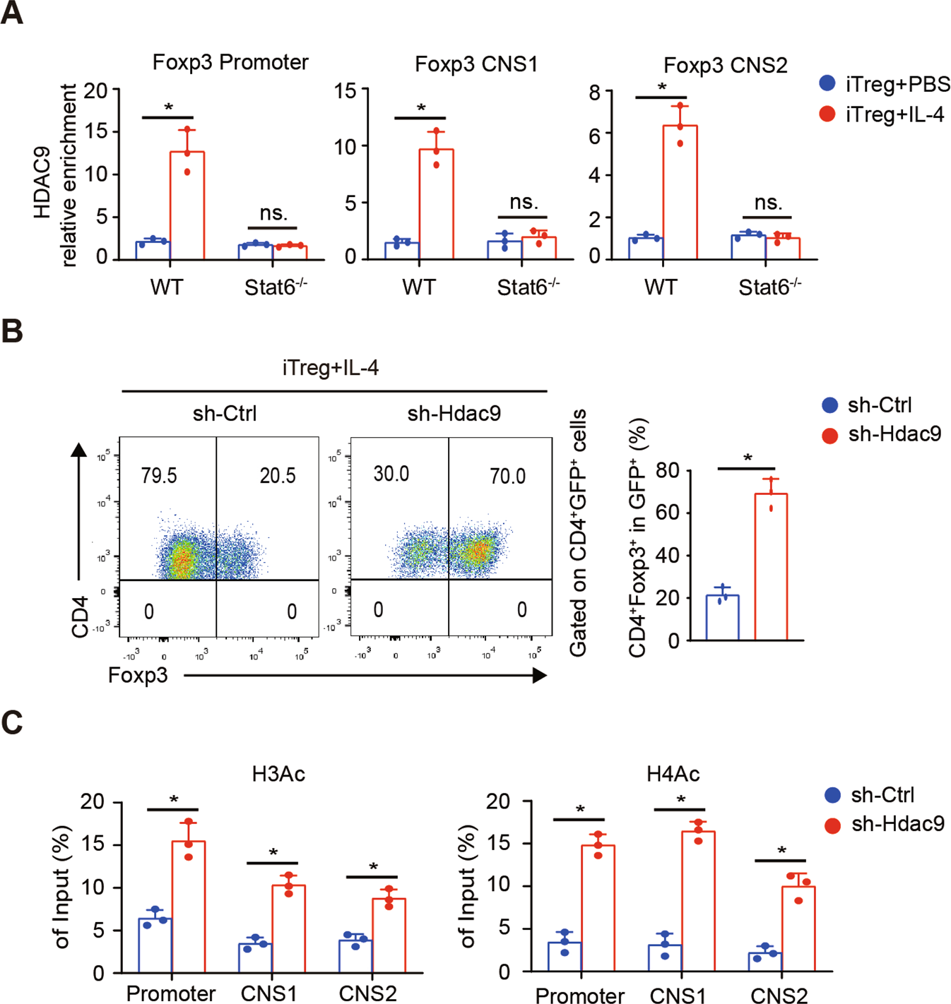 Fig. 5: Hdac9 knockdown abrogates the Foxp3 suppression of IL-4.