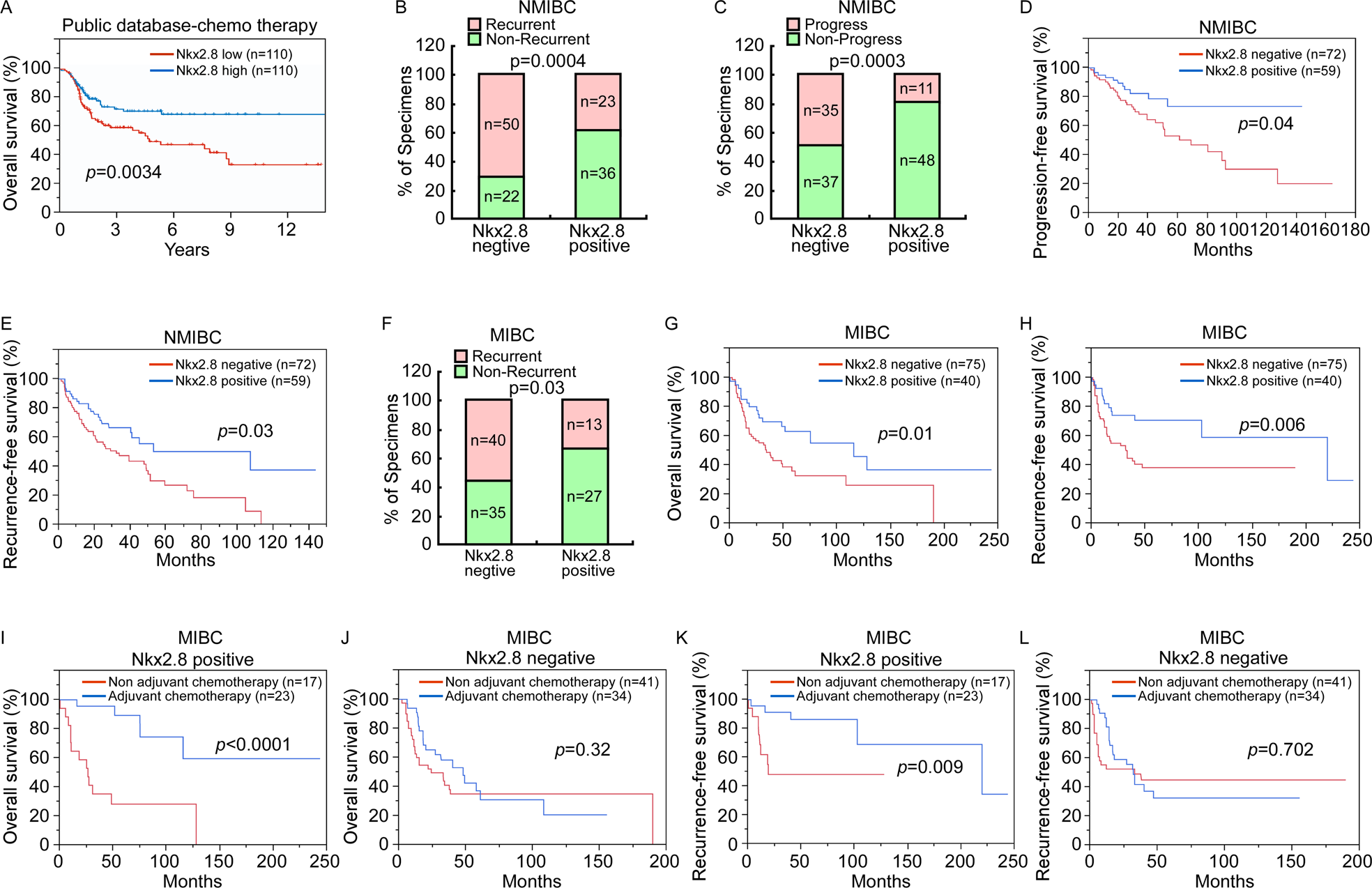 Fig. 1: High Nkx2.8 expression associated with better prognosis in UC patients received chemotherapy.
