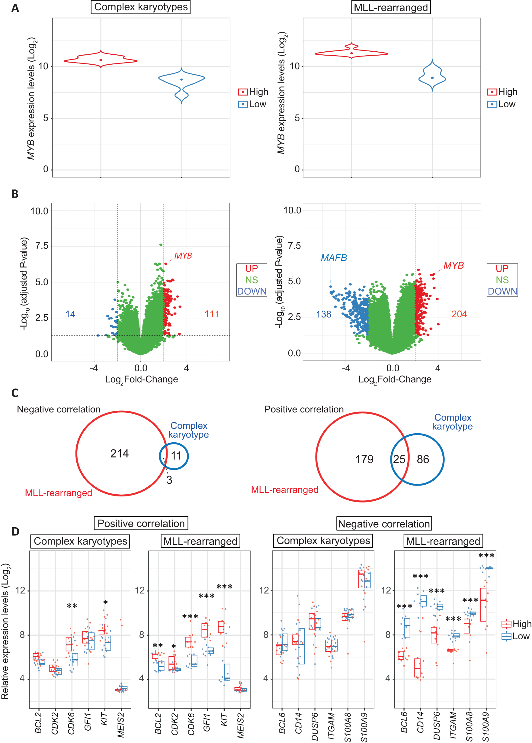 Fig. 3: Validation of siRNA-mediated MYB knock-down consequences in AML patient expression arrays.