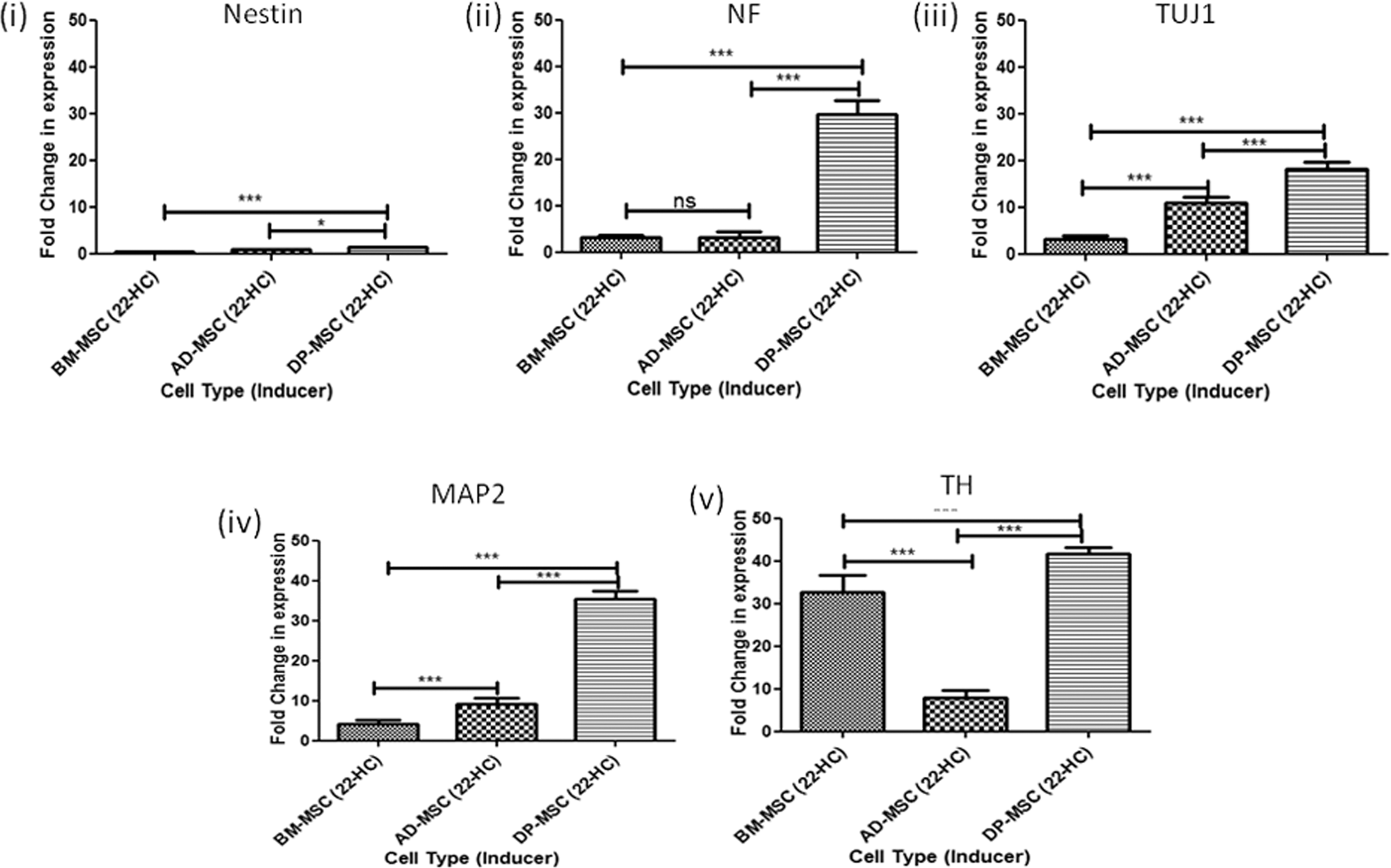 Fig. 2: qRT-PCR transcriptional analysis of differentiated hMSCs.