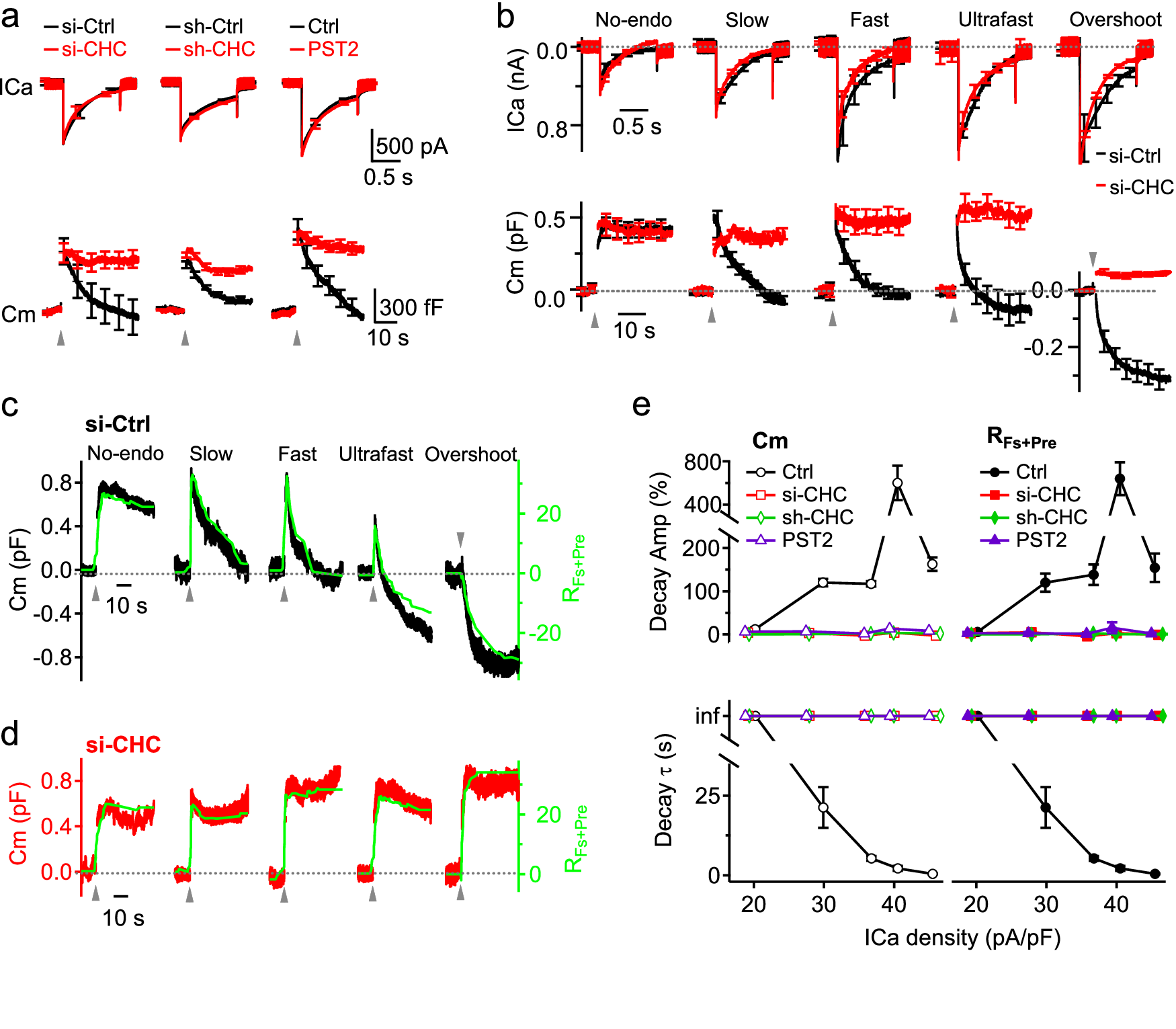 Fig. 5: Clathrin-mediated pre-Ω and fs-Ω pore closure underlie slow, fast, ultrafast and overshoot endocytosis in chromaffin cells.