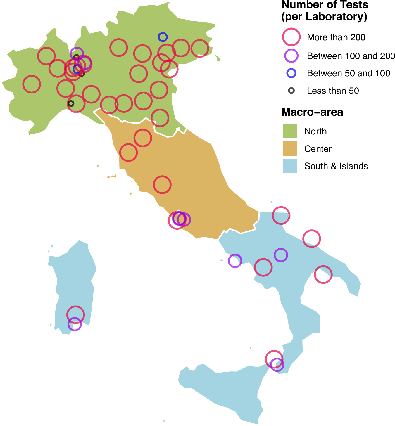 Fig. 4: Map of pharmacogenetic laboratories across Italy.