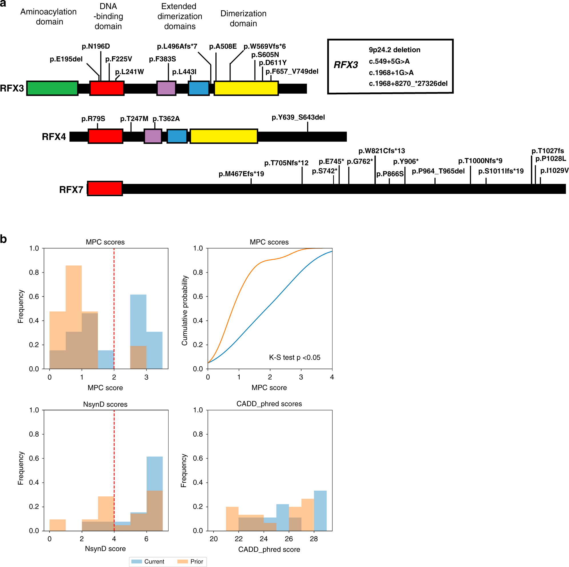 Fig. 2: Distribution and predicted deleteriousness of RFX variants.