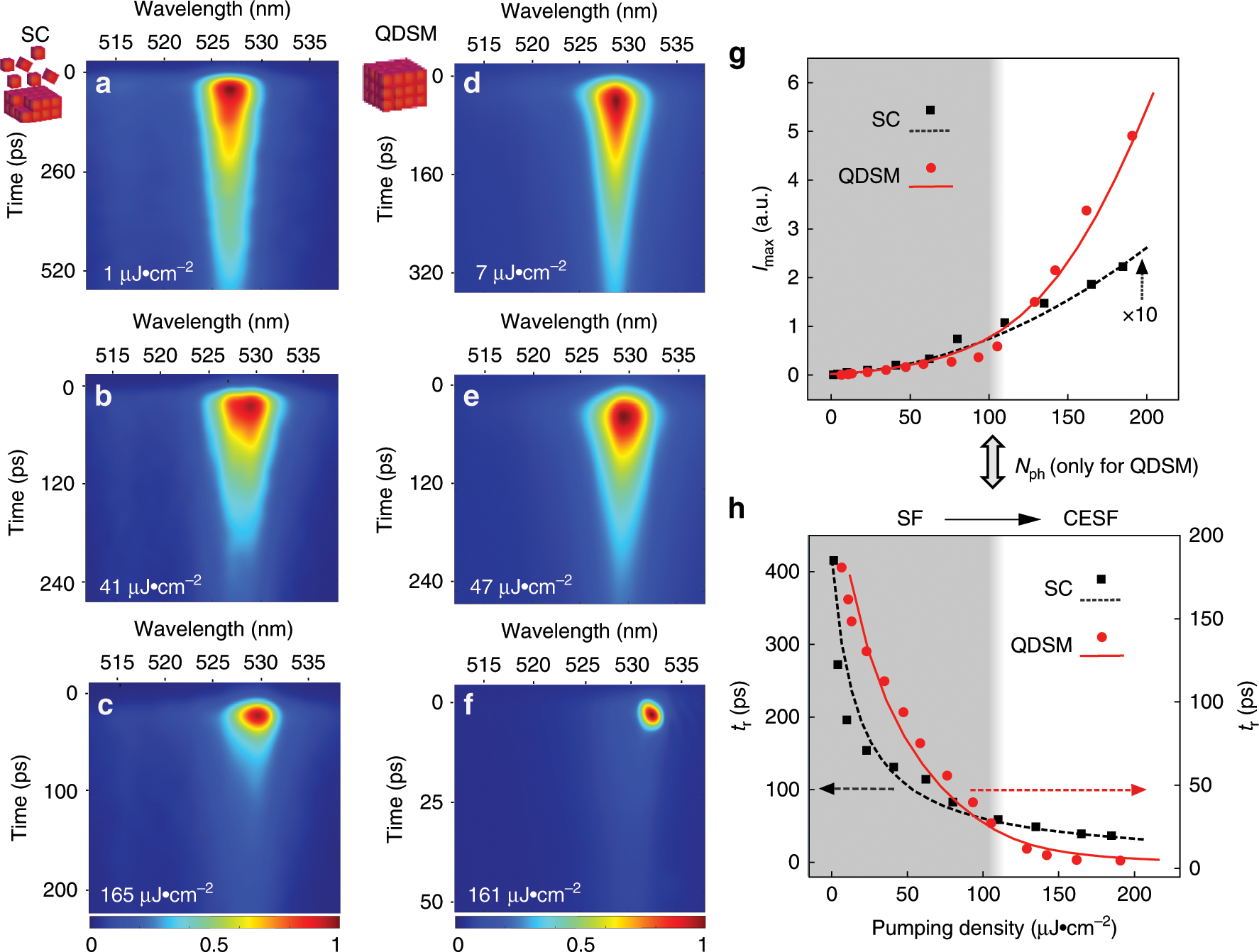 Fig. 3: Dynamics of SF and CESF under different pumping densities.