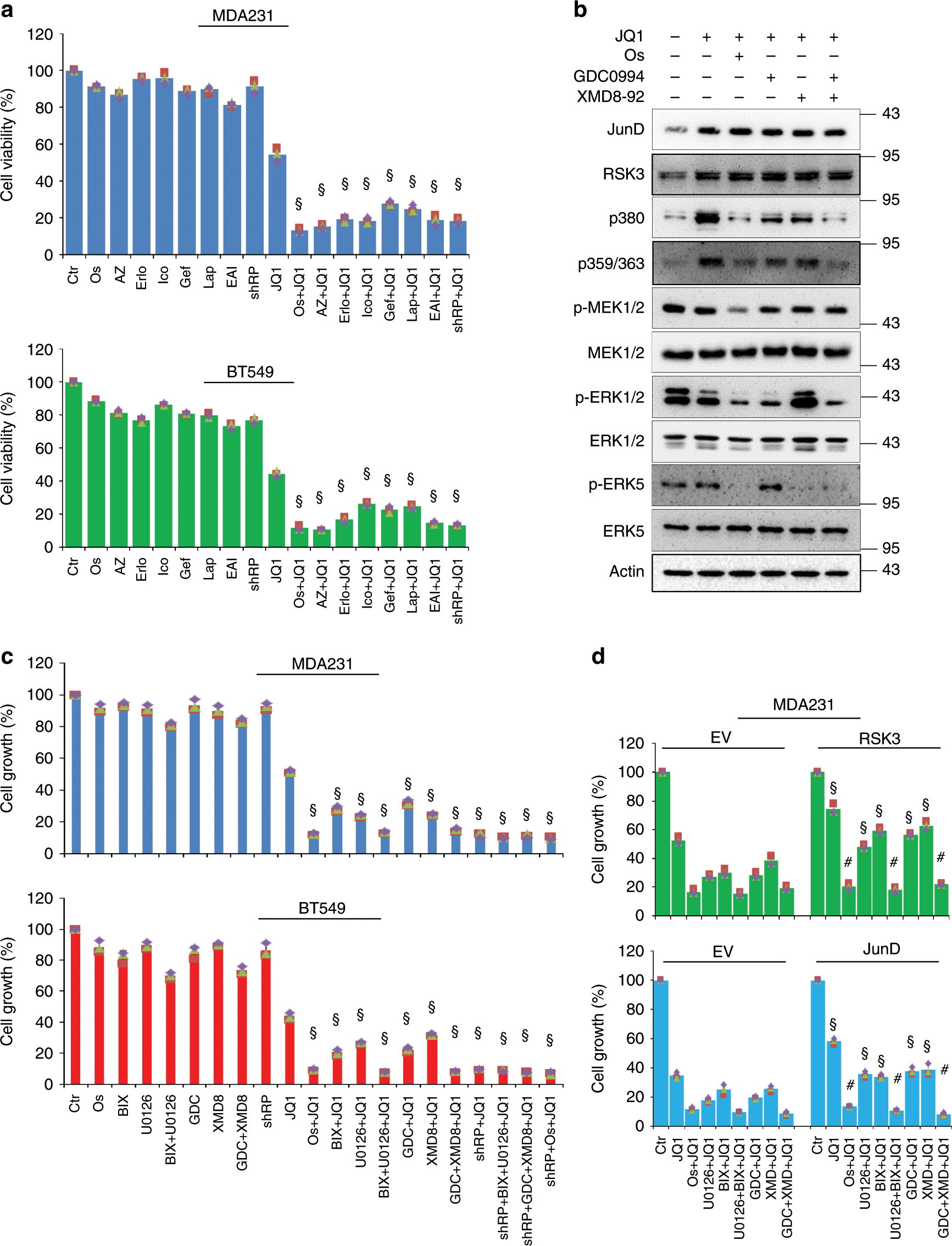 Fig. 5: Targeting EGFR/MEKs/ERKs reverses BETi resistance.