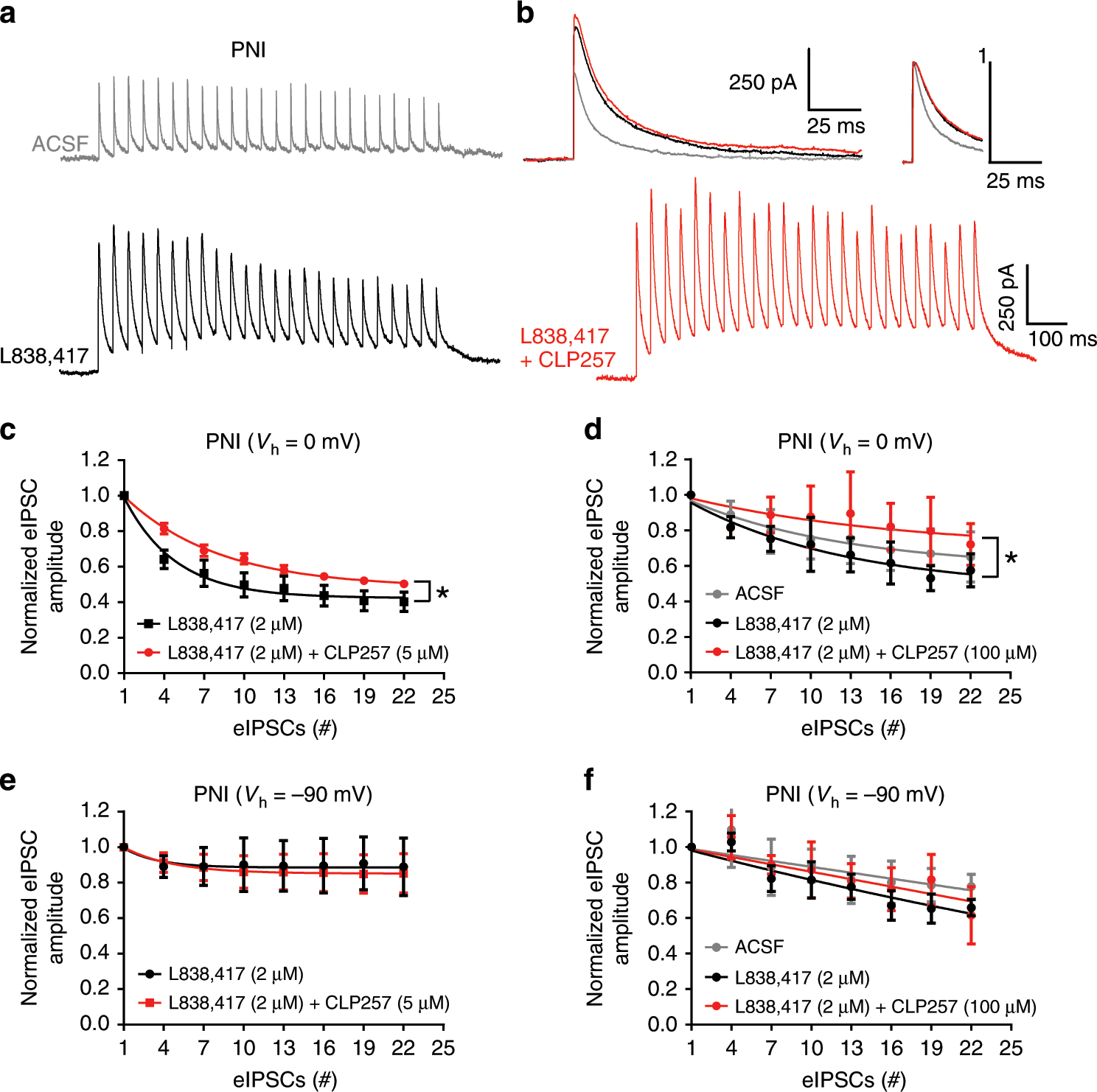 Fig. 7: CLP257 protects from dynamic collapse in Cl− gradient under a barrage of inhibitory inputs.