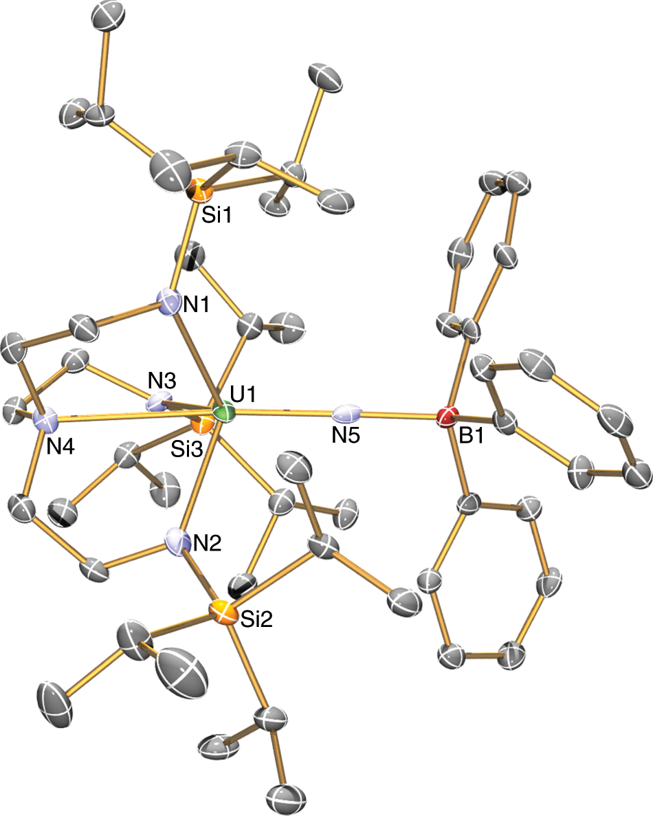 Fig. 3: Molecular structure of the anion component of 3 at 150 K and displacement ellipsoids set to 40%.