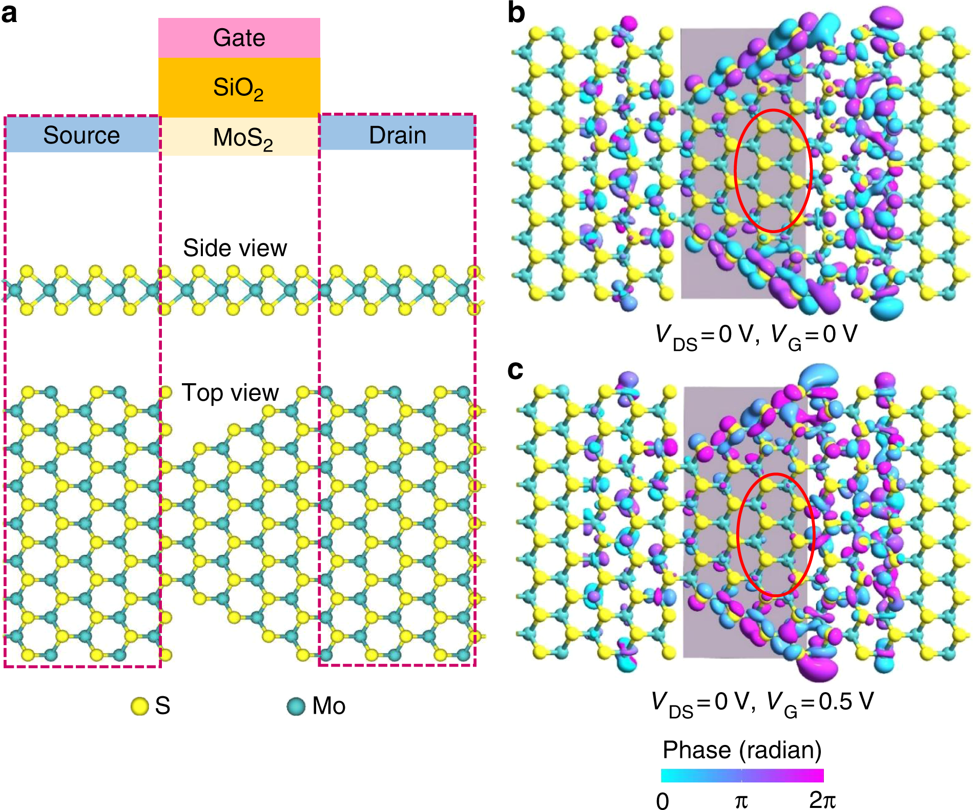 Fig. 3: Calculations of charge transport on edge state of monolayer MoS2.